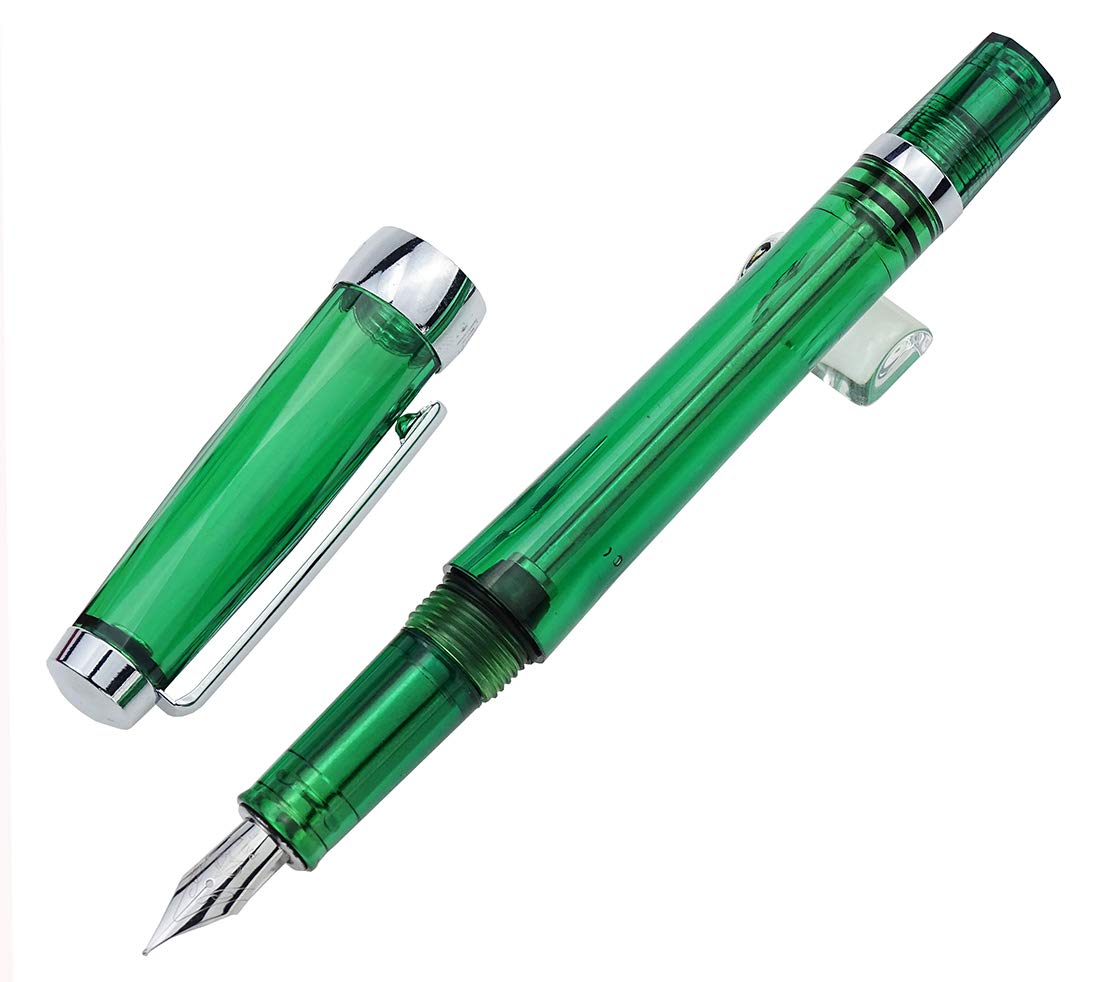 Lanxivi Set of 3 Piston Vacuum Fountain Pens with Extra Fine Nib - 013 Series (Blue, Green, Clear Transparent) by Paili - Perfect for Calligraphy, Journaling & Office Writing