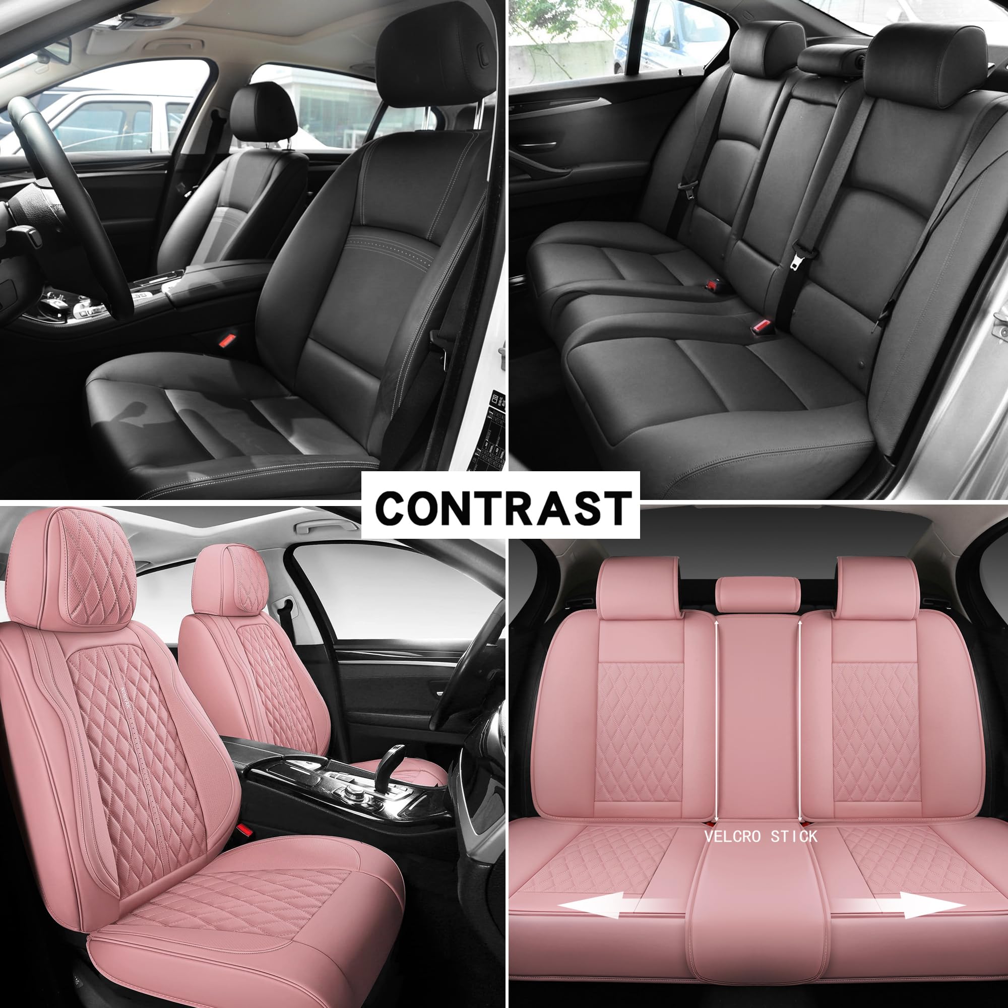Premium Full Coverage Leather Car Seat Covers Set - Waterproof & Universal Fit for Cars, Trucks, Sedans - Luxury Pink Seat Protector with 5-Piece Cushion | Perfect for Daily Commute, Road Trips & Vehicle Protection