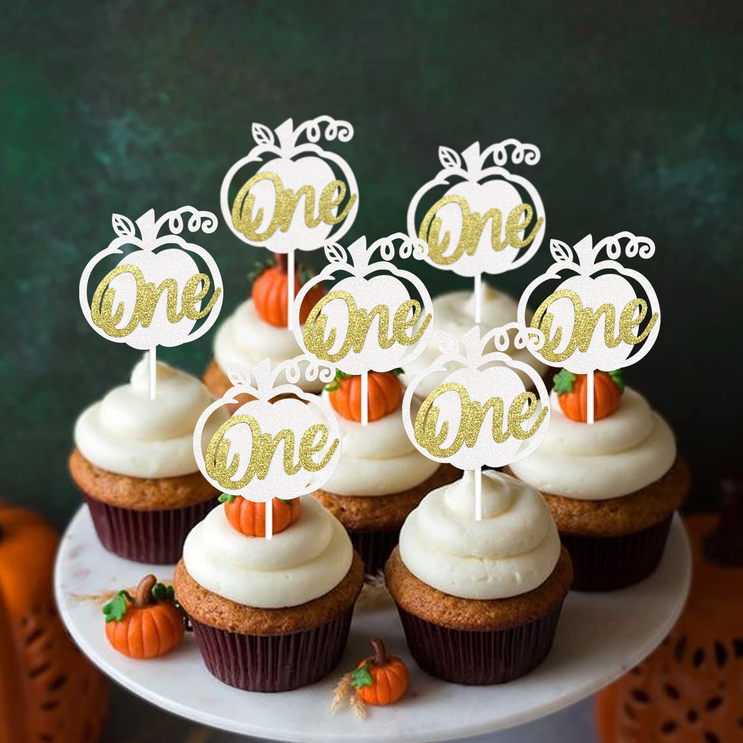 24 Pcs Pumpkin Cupcake Toppers - Fall & Winter Birthday Decorations for Girls, 1st Birthday Party Supplies, Baby Shower Cake Decorations - Perfect for Autumn Harvest, Halloween, Thanksgiving & Christmas Celebrations