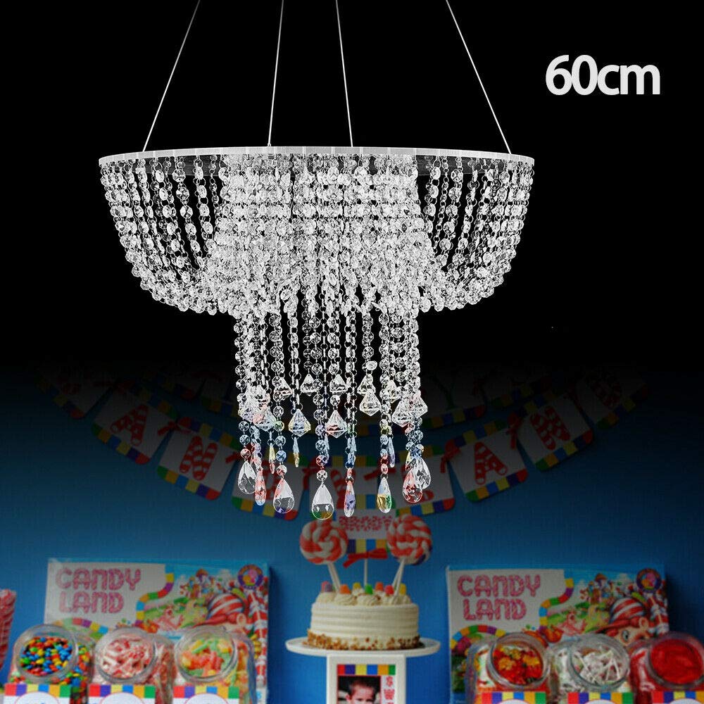 Elegant Crystal Chandelier Cake Stand - 23.6 Inch Hanging Dessert Display for Wedding, Birthday & Tea Party Decor - Durable Crystal Cake Swing Rack with Romantic Drapery - Perfect for Bridal Showers, Anniversary Celebrations & Special Events