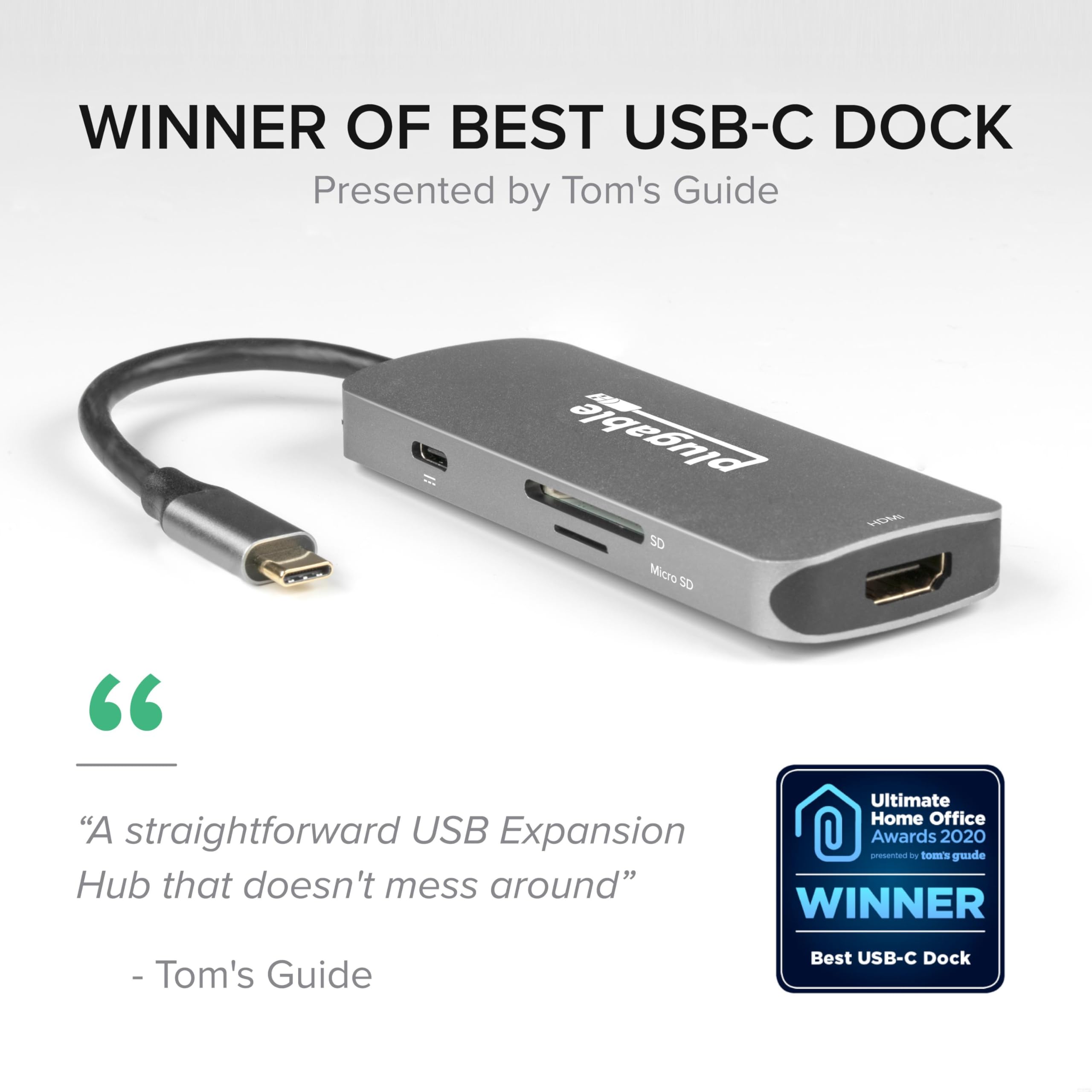 Plugable 7-in-1 USB-C Hub with 4K HDMI, 3 USB 3.0 Ports, SD/microSD Card Reader & 87W PD Charging - Compatible with MacBook, Windows, Chromebook, USB4 & Thunderbolt 4 - Perfect for Home Office, Travel & Multi-Device Connectivity