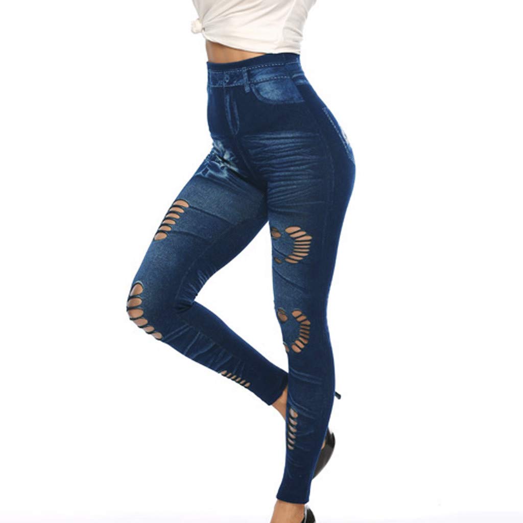 **Women's High Waisted Butt Lifting Flower Print Jeans Leggings - Ripped Yoga Pants for Workout, Gym & Casual Wear**