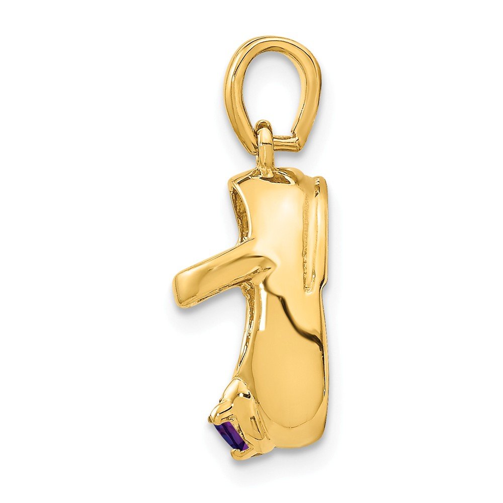 14K Solid Yellow Gold February Birthstone Baby Shoe Charm Pendant with Simulated Amethyst - Engravable Gift for Newborns, Christening, Baptism & Baby Showers (19mm x 7mm) - Perfect for Jewelry Making, Keepsakes & Memory Jewelry