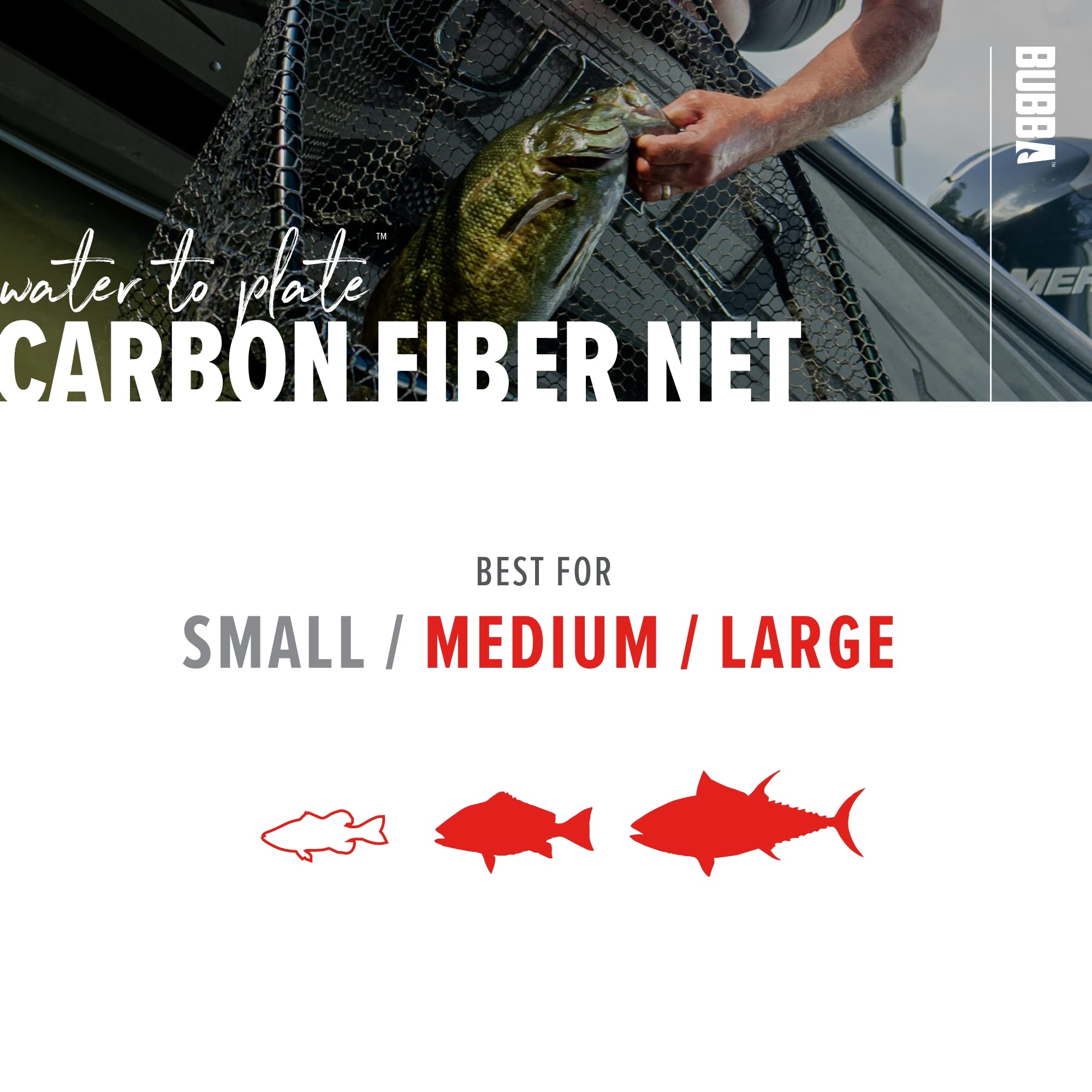 BUBBA Fishing Landing Net with Corrosion Resistant Frame, Non-Slip Grip Handle & Carbon Fiber Shaft - Perfect for Freshwater, Saltwater, Kayak Fishing and Outdoor Adventures