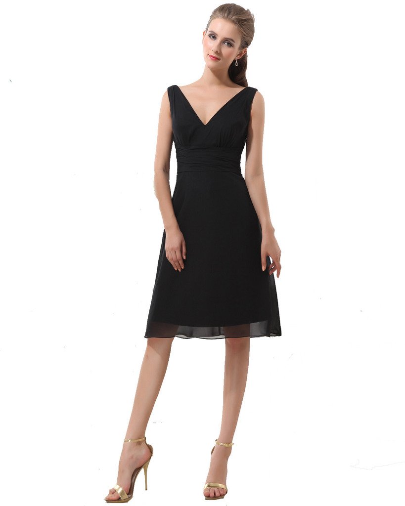 Kivary® Women's Short V-Neck Chiffon Bridesmaid Dress - Elegant Black Wedding Party & Beach Formal Gown for Bridal Shower, Bachelorette, and Summer Events