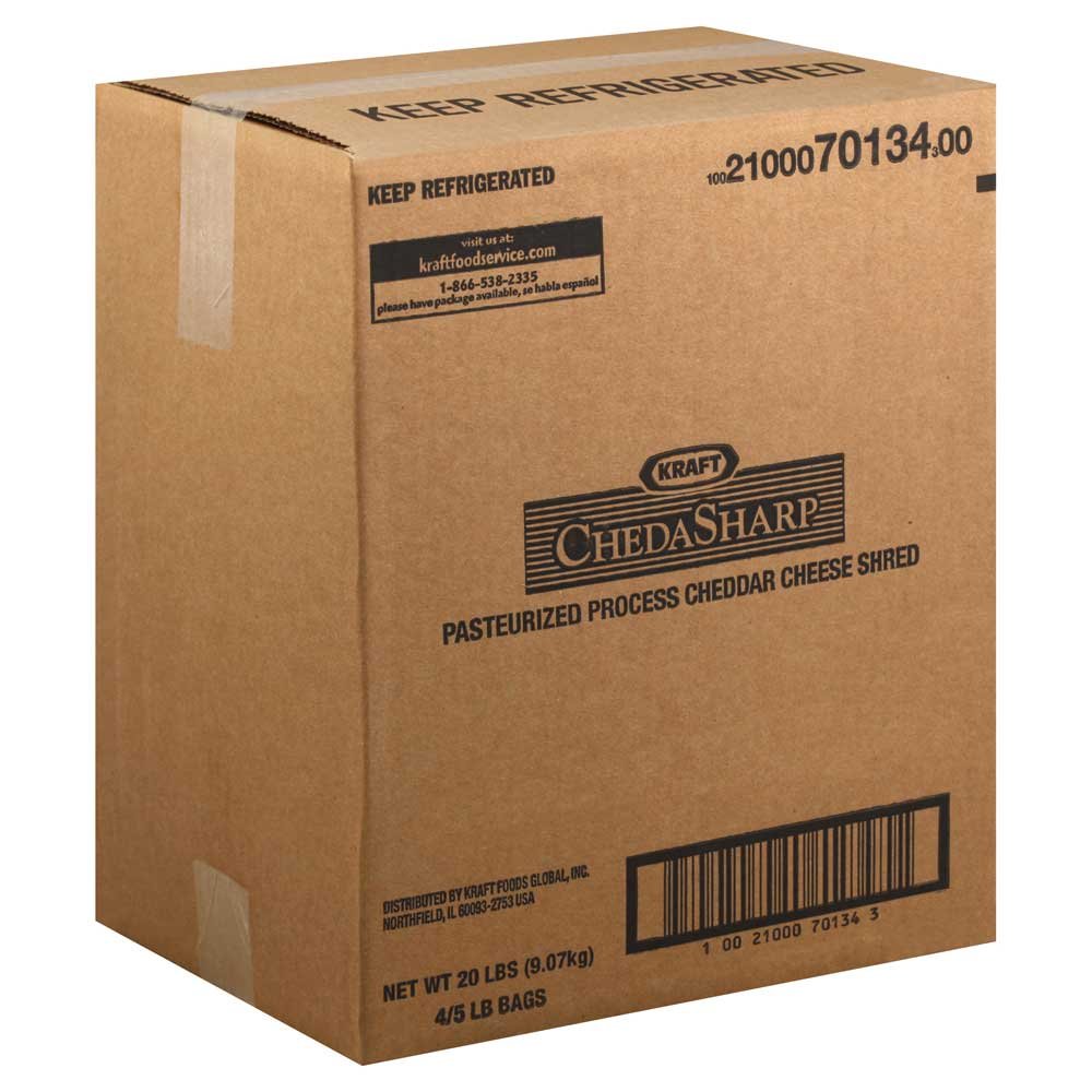 Kraft Shredded Sharp Cheddar Cheese - 5 Pound Resealable Bag (4 Pack) - Perfect for Nachos, Pizza & Casseroles - Bulk Cheese for Restaurants & Home Cooking