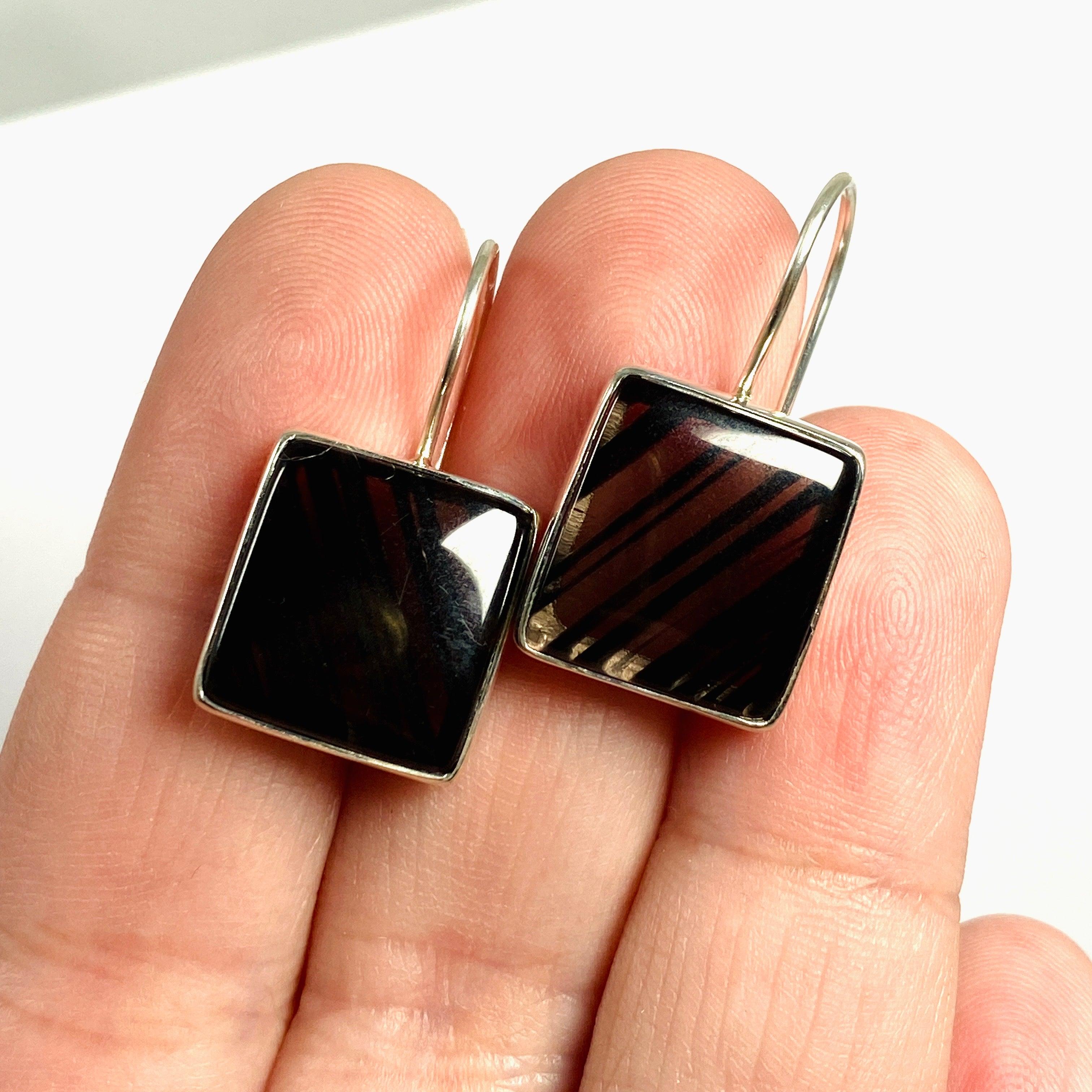 Midnight Obsidian Square Hook Earrings for Women - Elegant Black Gemstone Jewelry Gift for Parties, Weddings & Evening Events - KEGJ1350