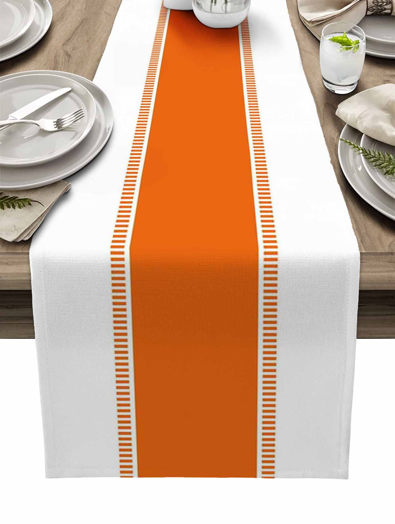 Orange Striped Table Runner 36 Inches - Farmhouse Modern Decorative Table Cover for Kitchen, Dining, Coffee Table - Perfect for Holiday, Party, Wedding & Home Decor