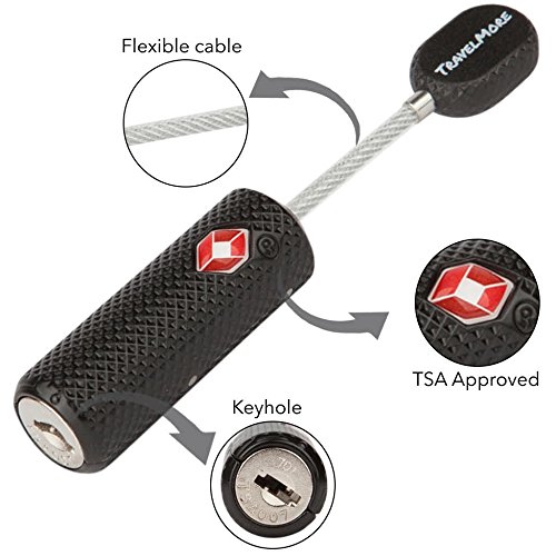 TSA Approved Luggage Locks with Keys - Flexible Ultra Secure Mini Key Padlock - Metal Zinc Alloy Travel Lock (Black) | Perfect for Suitcases, Backpacks & Carry-On Bags During Air Travel