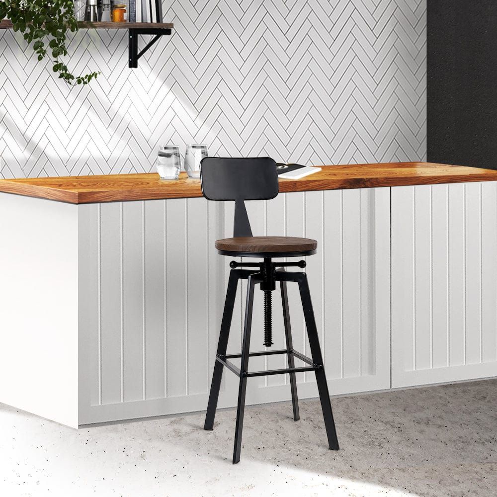 Artiss Adjustable Wood Bar Stools with Backrest - Kitchen Island & Counter Height Stools for Home & Restaurant Use
