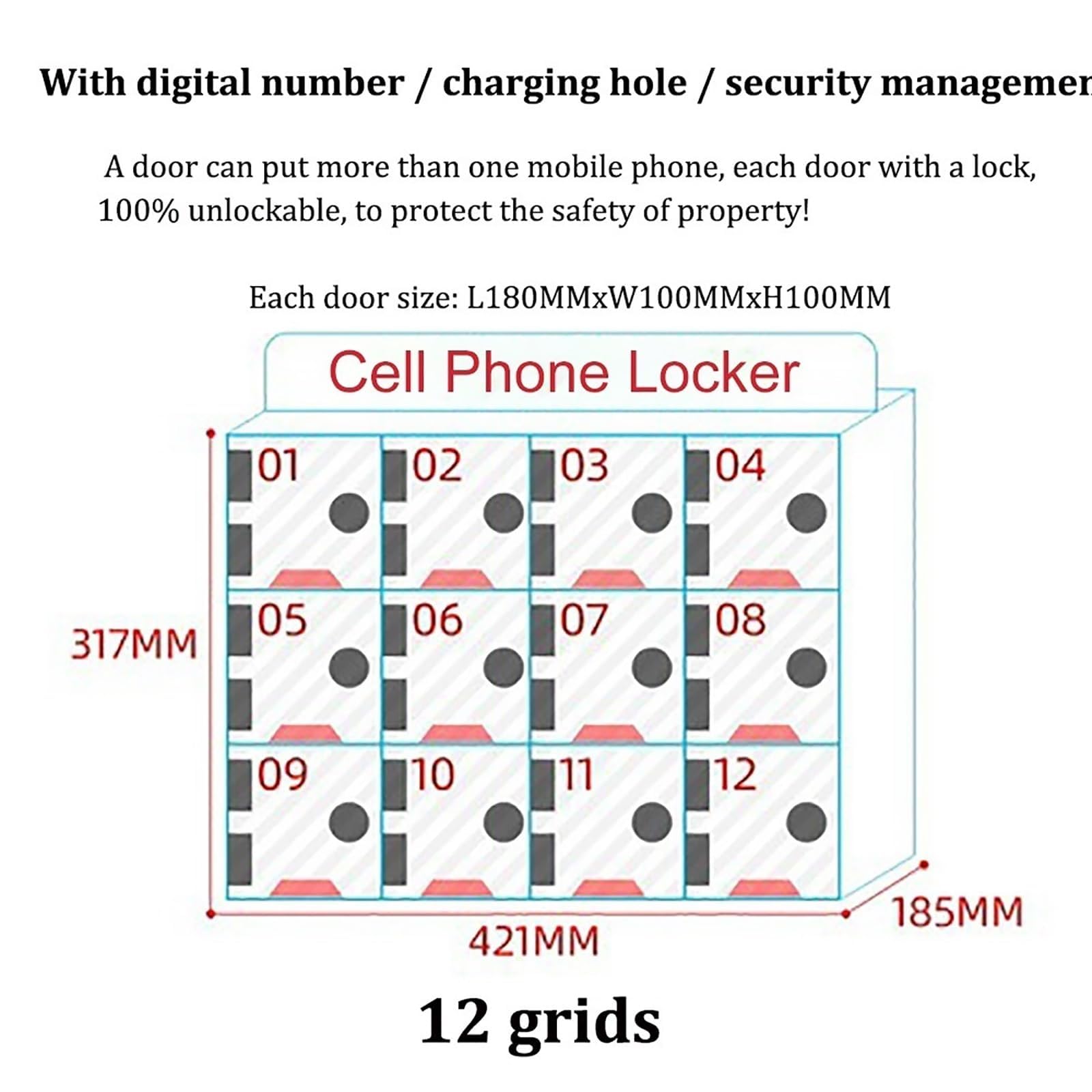 Clear Acrylic Wall Mounted Cell Phone Storage Locker with Lock & Key - 12/15/20/25 Slots Organizer for Office, School, Classroom & Factory | Perfect for Device Management in Workplaces, Educational Settings & Manufacturing Facilities