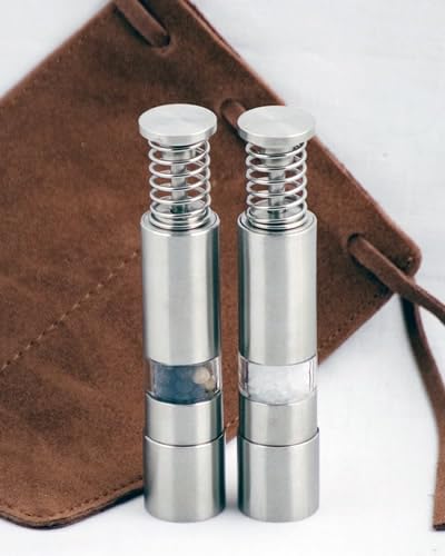 Premium Travel Salt and Pepper Grinder Set - Compact Spice Mill for Gourmet Seasoning On-The-Go | Perfect for Camping, Picnics, and Outdoor Dining