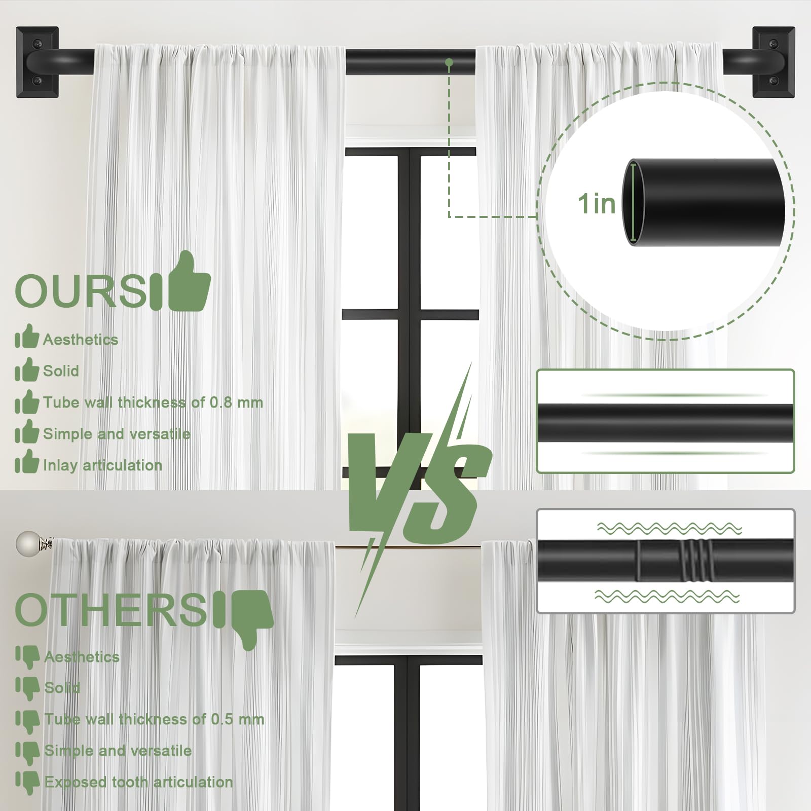 Blackout Adjustable Wrap Around Curtain Rod 66-120 Inch - Heavy Duty French Curved Metal Drapery Rod for Bedroom & Kitchen - Matte Black Finish, Easy Installation | Perfect for Room Darkening & Light Blocking in Living Rooms, Nurseries & Home Theaters