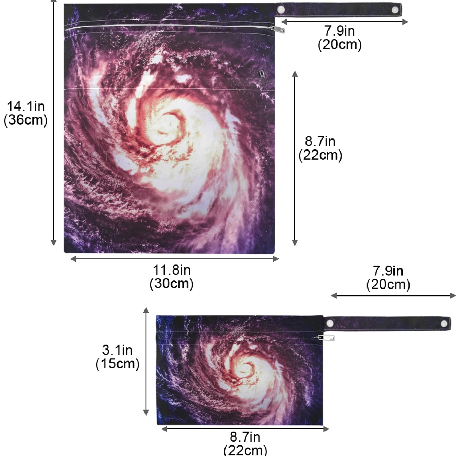 Visesunny 2-Pack Purple Spiral Galaxy Wet Bags - Waterproof Reusable Zippered Pouch for Diapers, Swimsuits & Gym Clothes - Perfect for Travel, Beach, Daycare & Stroller Organization