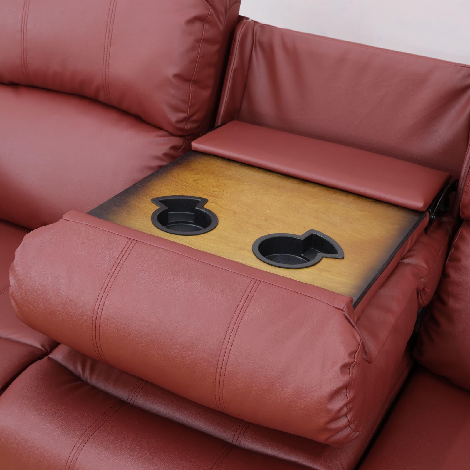 2-Piece Leather Recliner Sofa Set - Living Room Furniture with Power Reclining Loveseat - Red Bonded Leather Couch for Home Theater, Office & Family Room - Comfortable Modern Sectional Seating (Sofa + Loveseat)