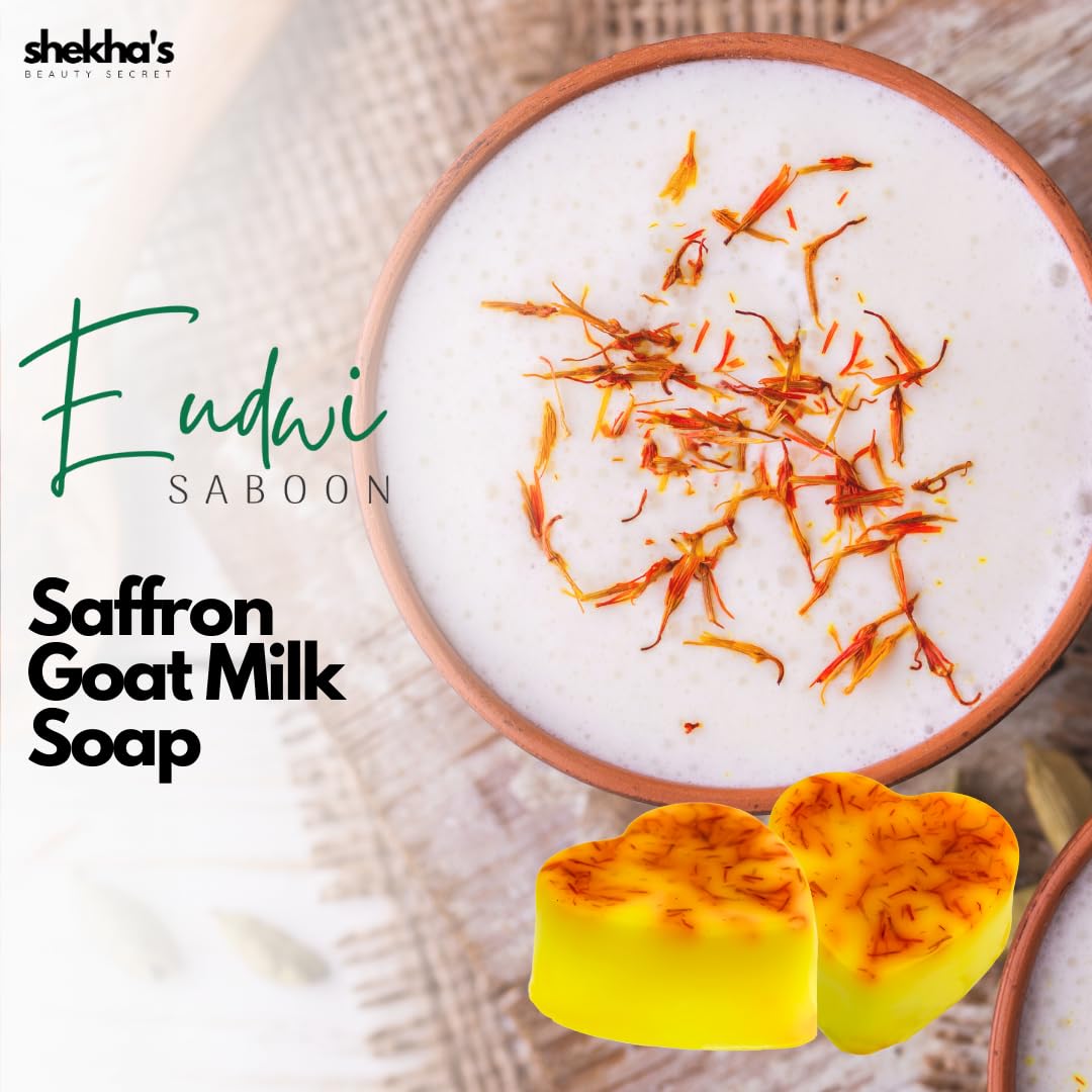 EUDWI Saffron Goat Milk Beauty Soap Bar - Natural Skin Brightening & Nourishing with Saffron Extract & Goat Milk | Gentle Cleansing for Dry, Sensitive Skin - Perfect for Daily Face & Body Care Routine
