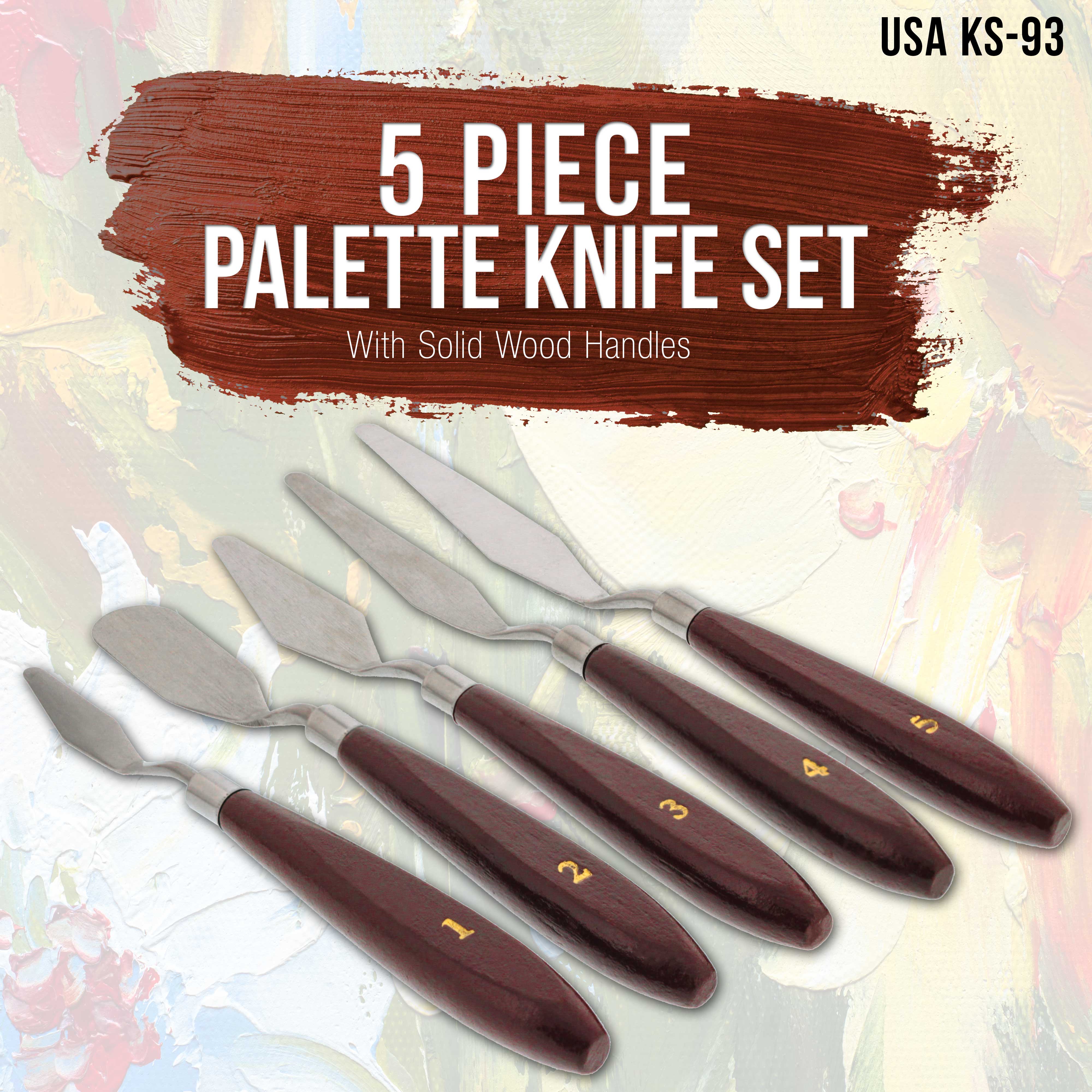 U.S. Art Supply 5-Piece Stainless Steel Palette Knife Set - Professional Spatula Painting Knives for Mixing, Spreading & Applying Oil & Acrylic Paints on Canvas - Perfect for Artists, Cake Decorating & Icing