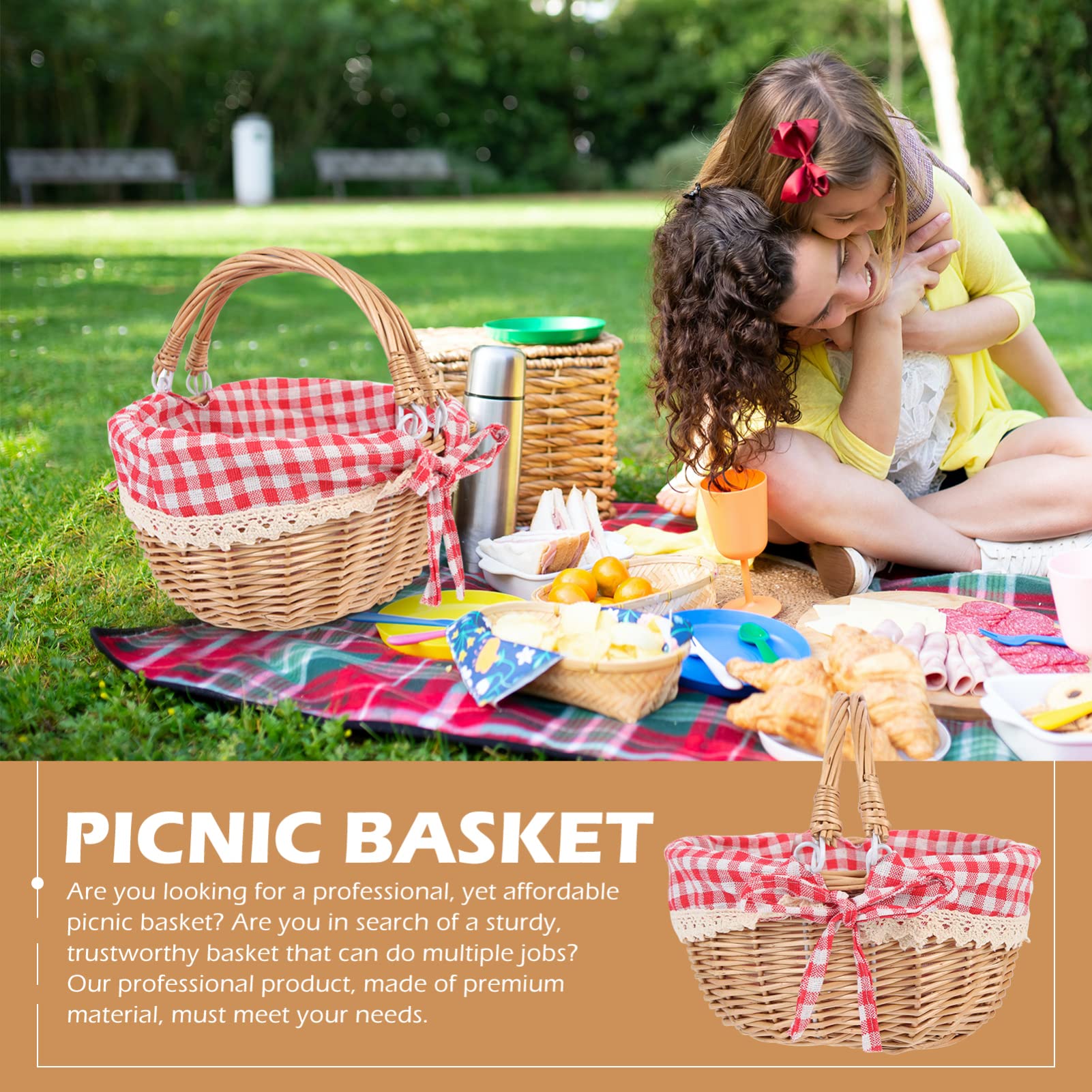 Eco-Friendly Rattan Picnic Basket - Multipurpose Woven Storage Container for Food, Groceries, Flowers & Home Decor | Perfect for Halloween, Picnics, Weddings & Beach Outings | Durable Handwoven Decorative Hamper