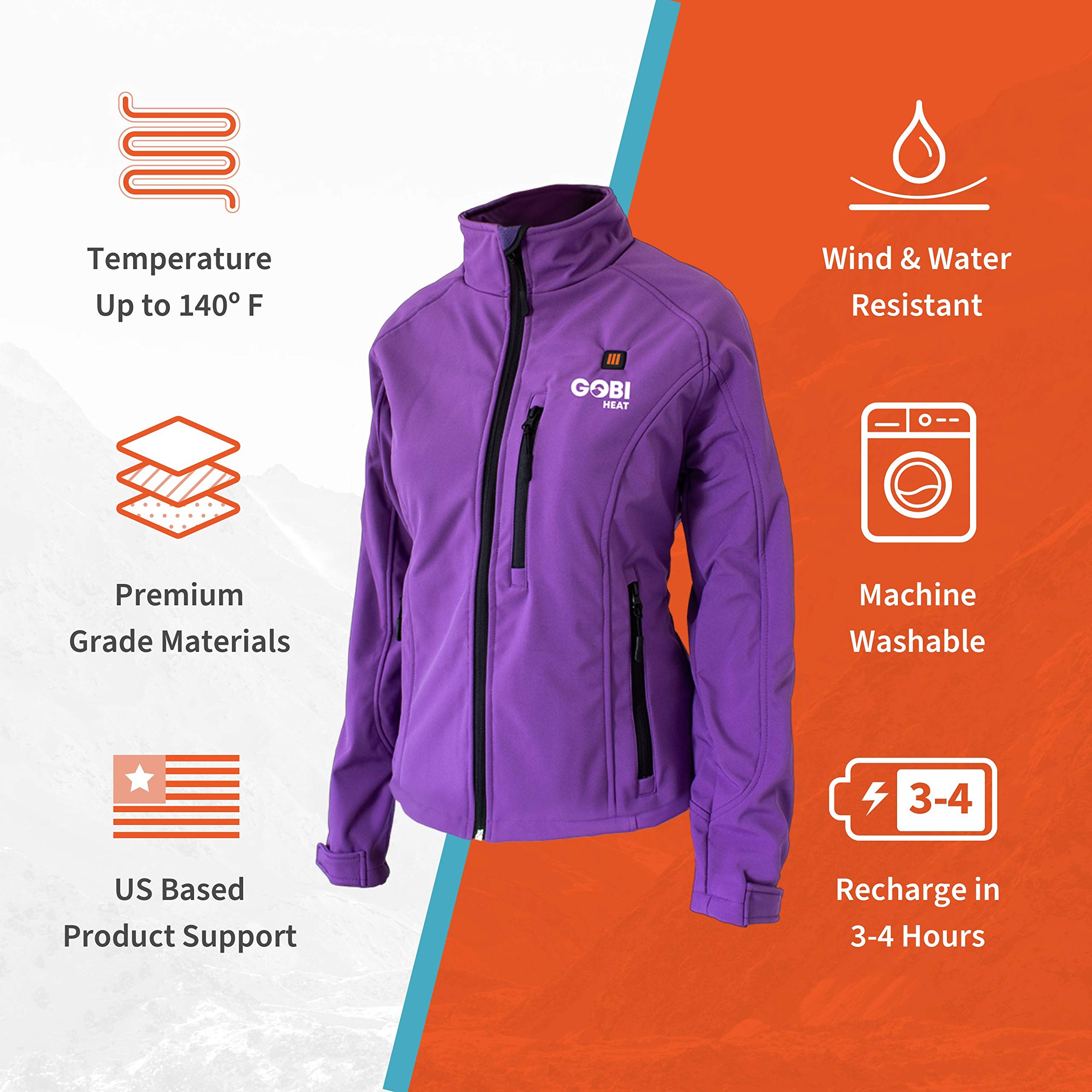 Sahara Women's Heated Jacket with 10-Hour Battery & USB Charger | Machine Washable Winter Coat for Outdoor Activities, Hiking & Cold Weather