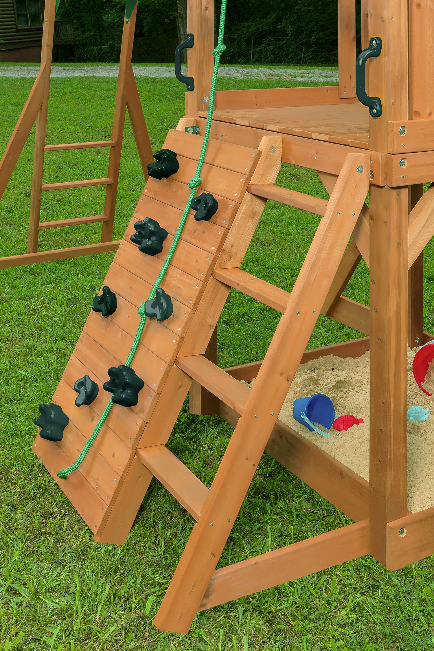 Mountain View Wooden Swing Set with Tarp Roof - Customizable Accessories & Slide Colors (Green Options) - Perfect for Backyard Playgrounds & Outdoor Family Fun