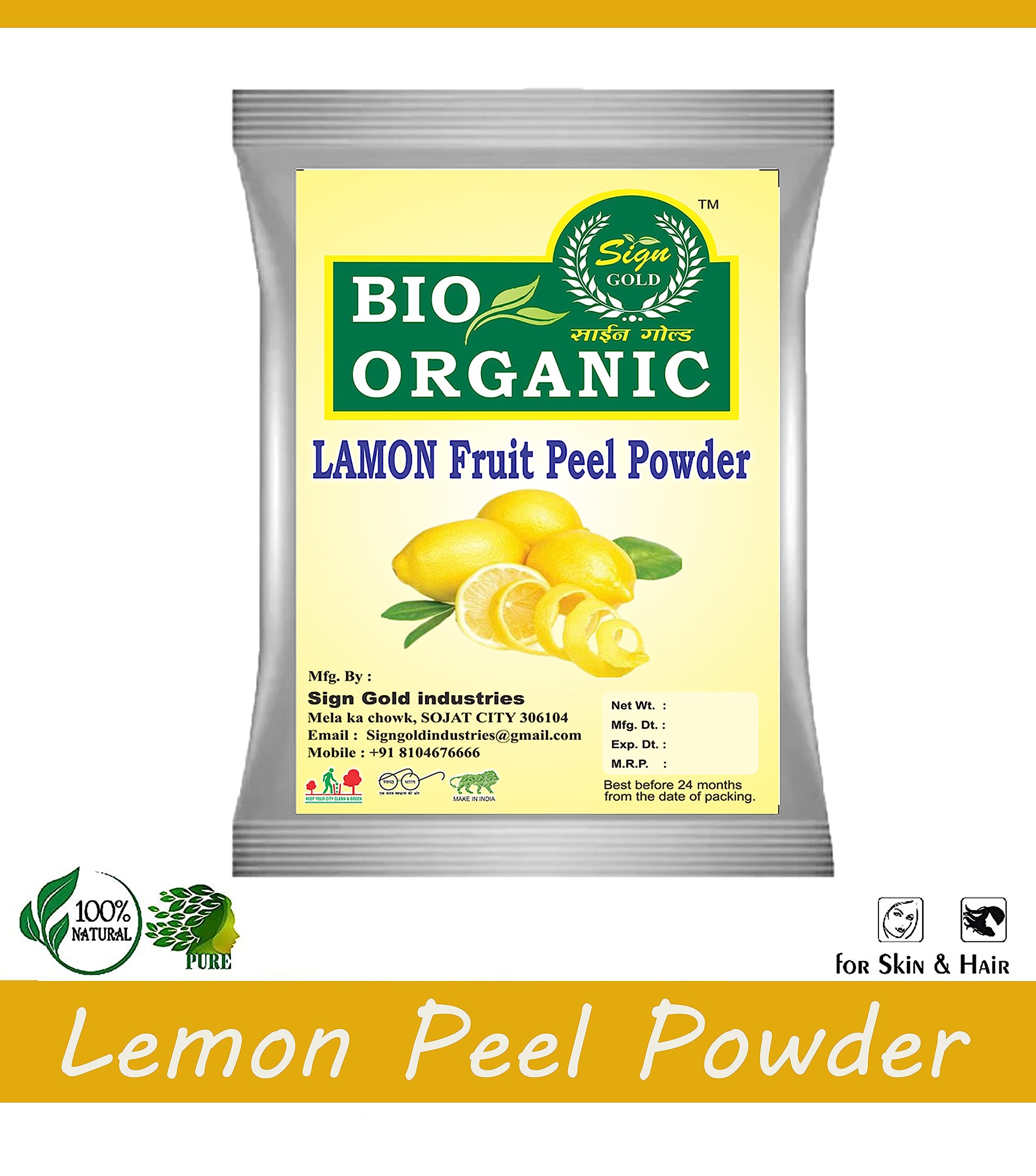 Organic Gold Lemon Peel Powder for Hair & Skin Care - 100g | Brightening, Exfoliating & Nourishing | DIY Face Masks, Hair Treatments & Natural Beauty Recipes