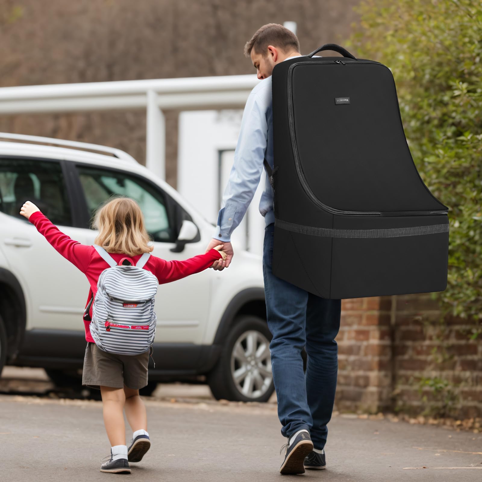 YOREPEK Padded Car Seat Backpack for Air Travel - Baby Travel Essentials for Flying - Car Seat Protector Bag for Airplane & Car Travel (All Black) - Perfect for Family Vacations & Business Trips