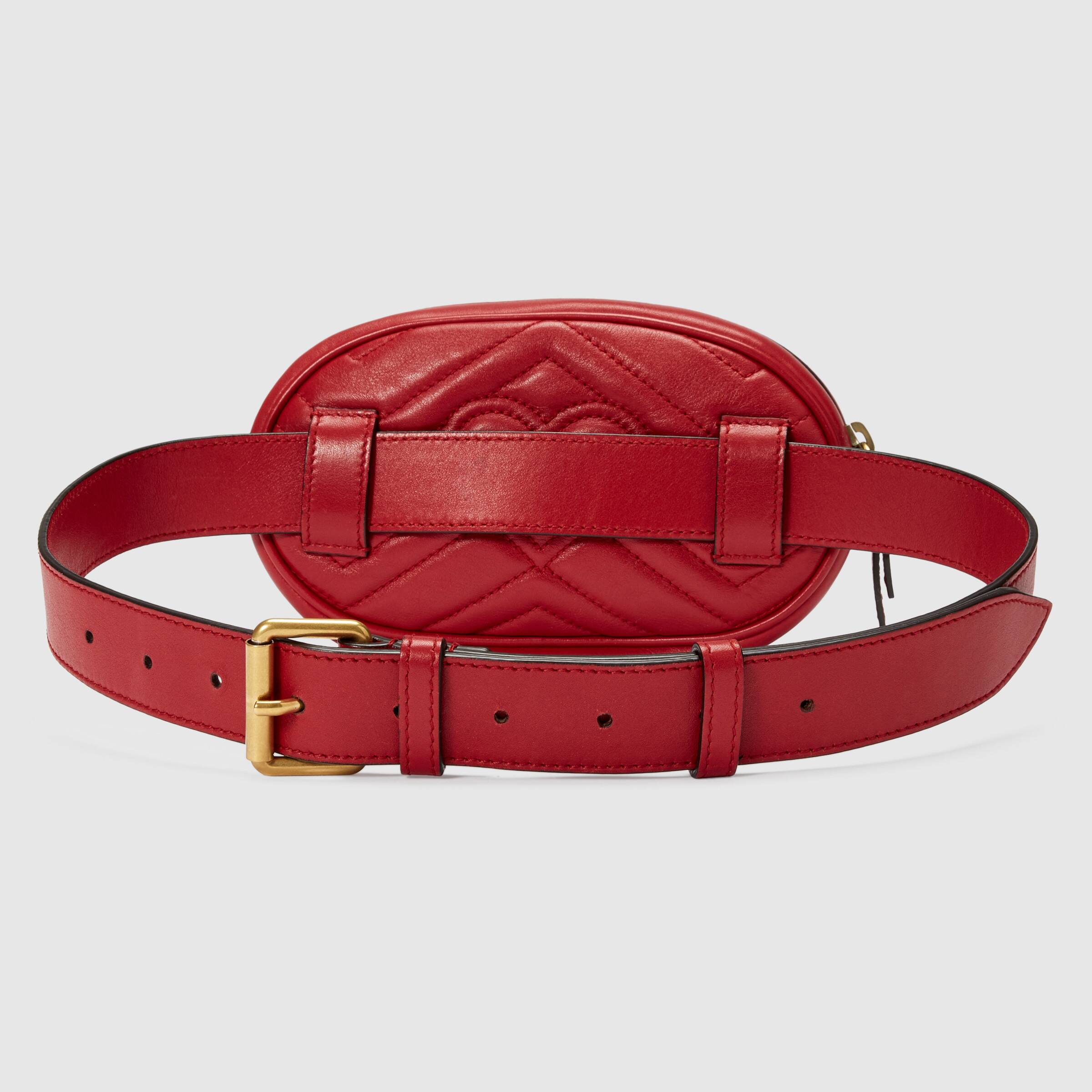 Gucci GG Marmont Matelassé Leather Belt Bag in Hibiscus Red | Crossbody Fanny Pack for Women | Perfect for Travel, Concerts & Everyday Use