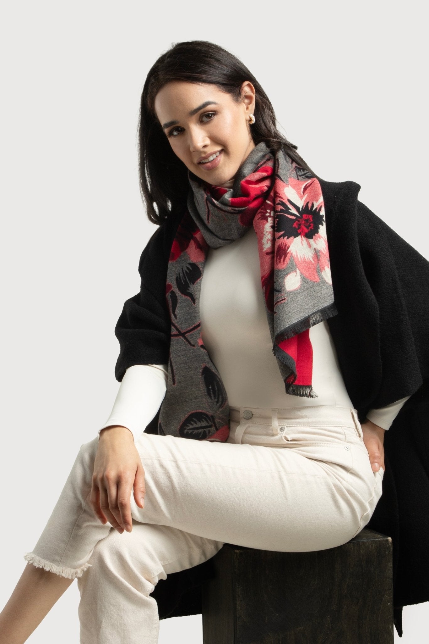 Flower Bloom Reversible Scarf - Soft Lightweight Womens Fashion Accessory for Spring Summer Outfits, Travel & Special Occasions