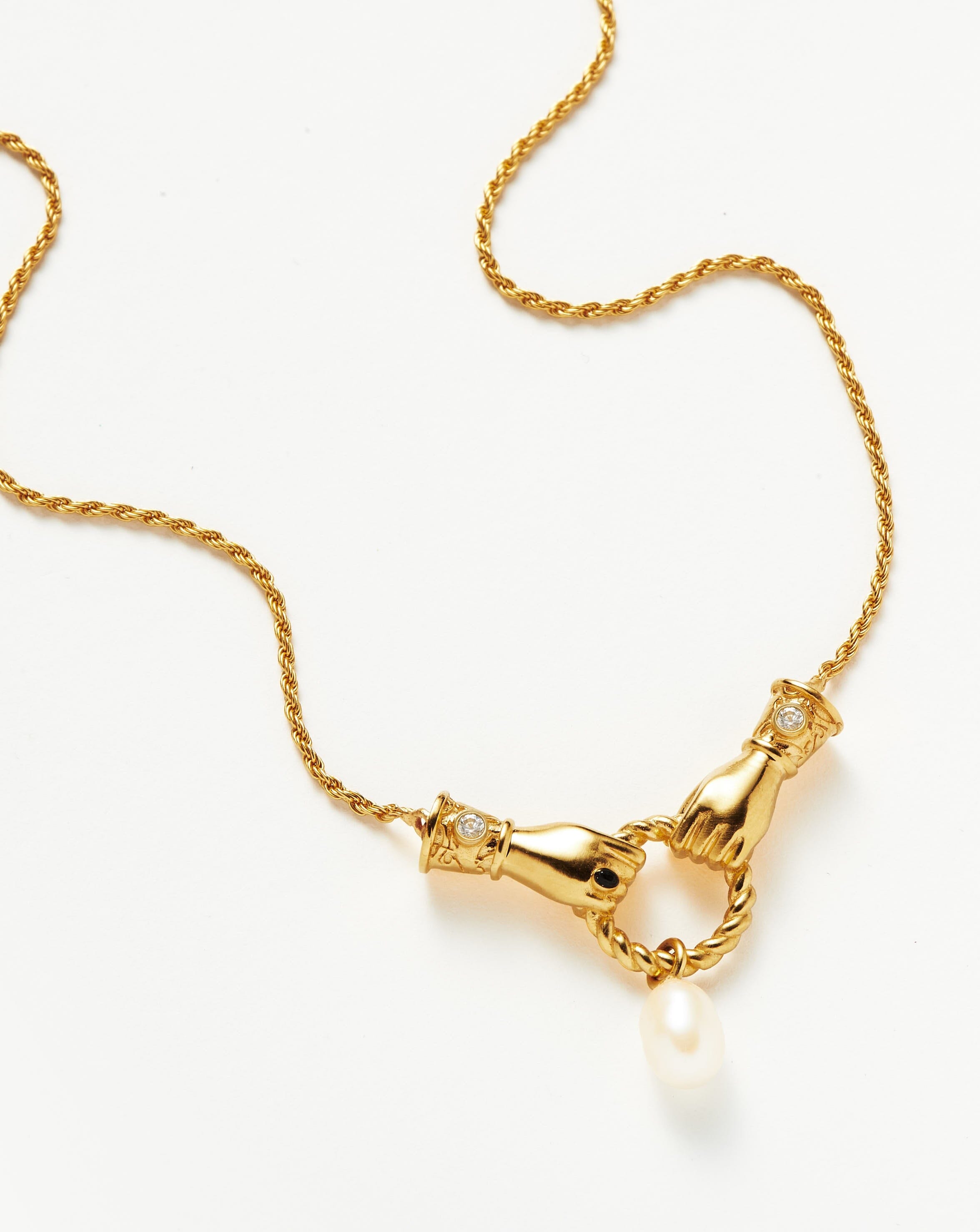 Harris Reed In Good Hands Drop Pendant Necklace - 18k Gold Plated with Pearl & Black Onyx | Elegant Layering Jewelry for Women, Perfect Gift for Birthday, Anniversary & Special Occasions
