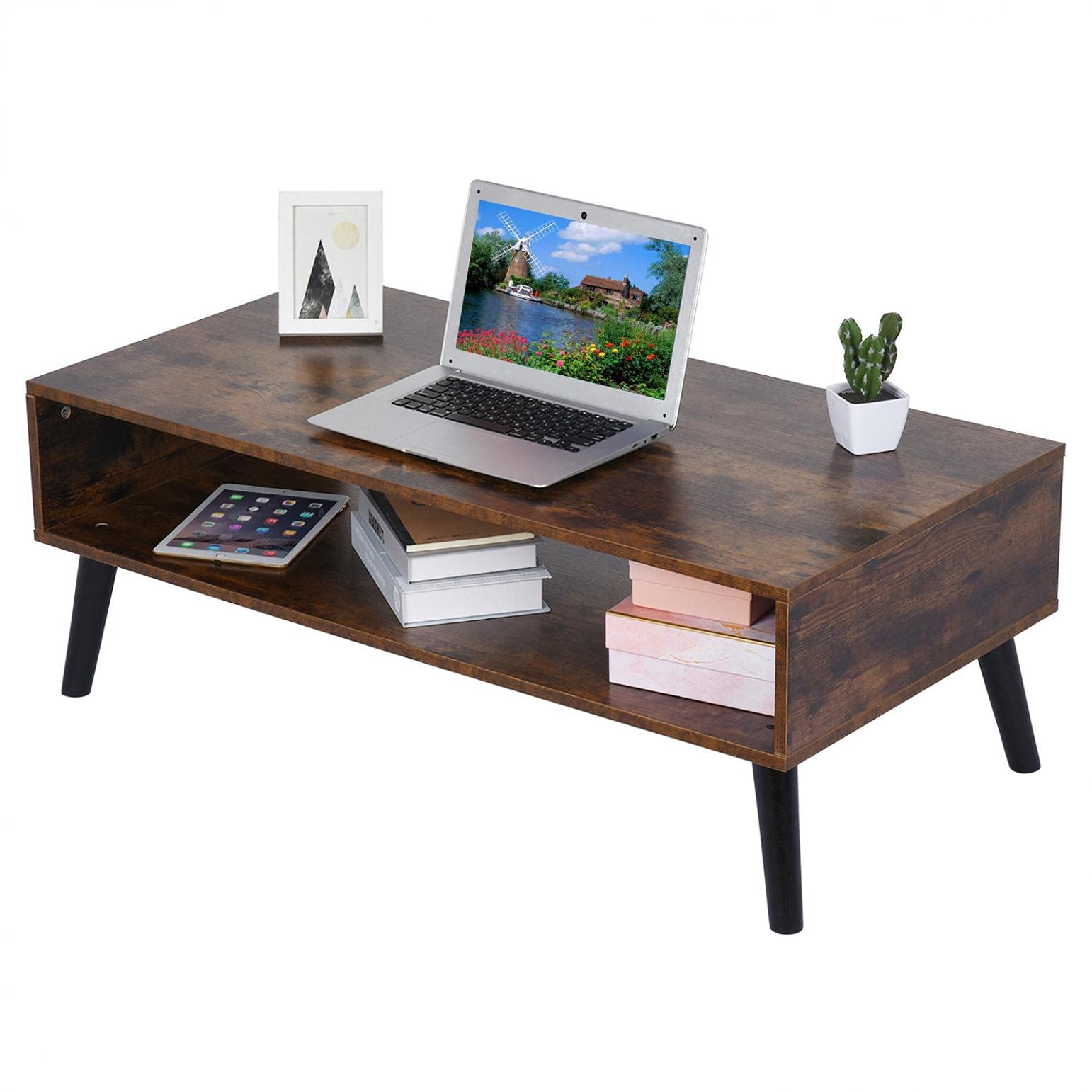 CRX Rectangular Coffee Table with Drawers - Adjustable Mid Century Modern Wood Chess Table for Living Room | Easy Assembly Home Furniture for Games & Entertainment