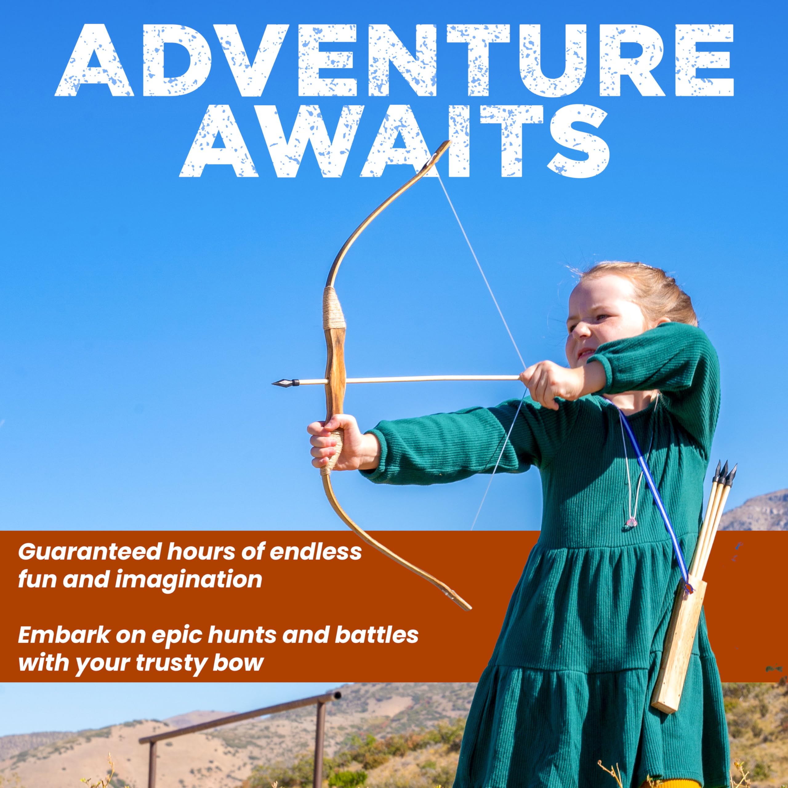 2-Pack Handmade Girls Wooden Bow and Arrow Set with 20 Wood Arrows & 2 Quivers - Outdoor Adventure Toy for Kids - Perfect for Backyard Games, Camping, and Pretend Play