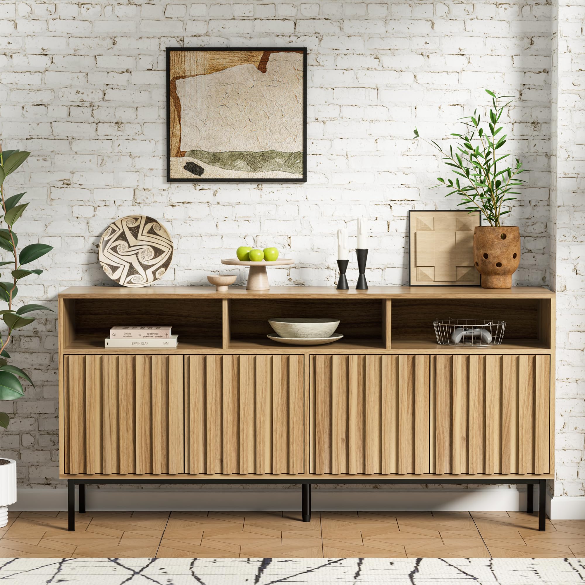 Mid Century Modern Sideboard Buffet Cabinet with Storage - 61.4