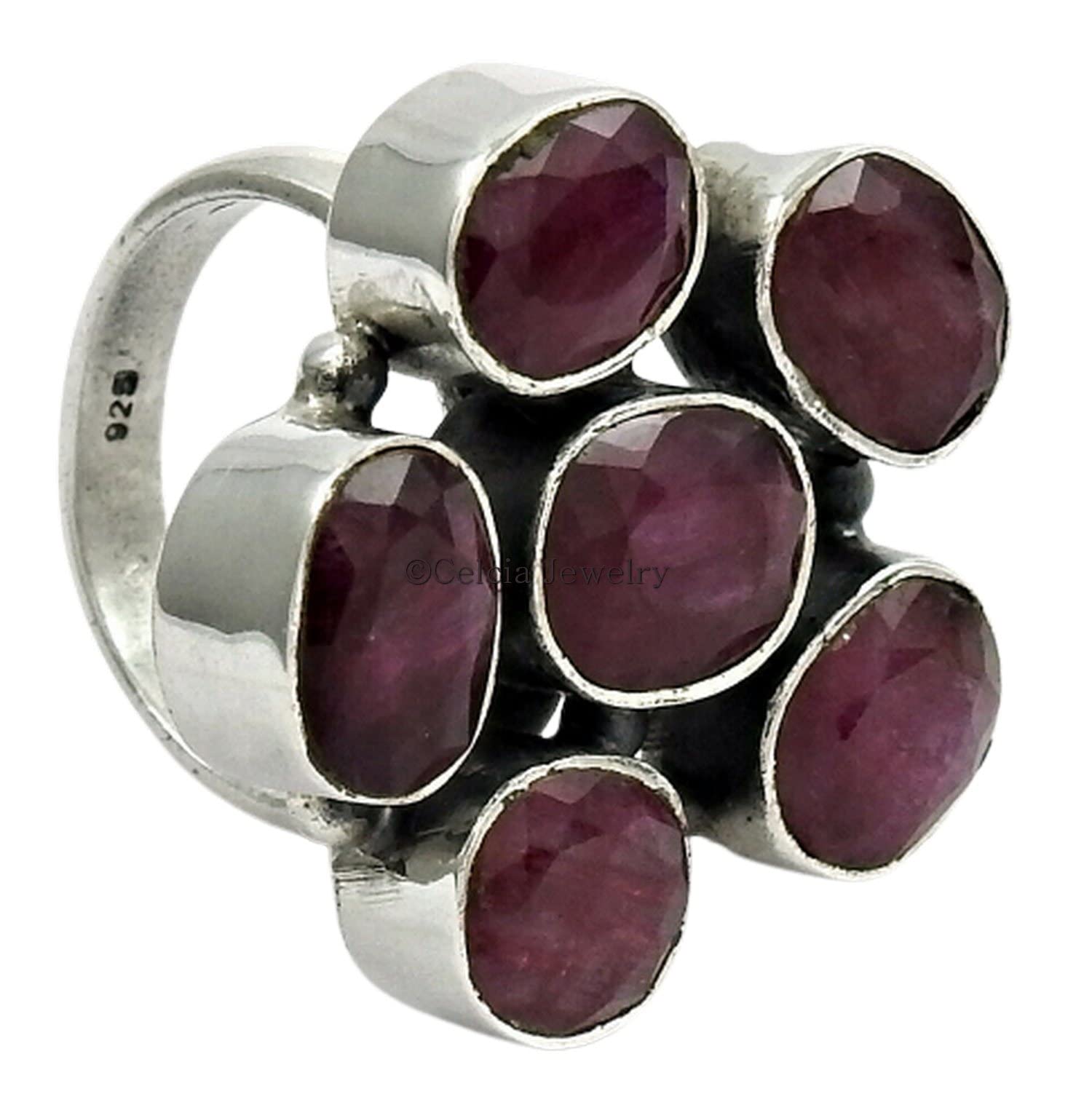 Natural Ruby Multi Gemstone Unique Ring for Women - Statement, Stackable, Gothic, Pinky & Antique Ring - July Birthstone (Ruby, Size 7) - Perfect for Weddings, Parties & Special Occasions