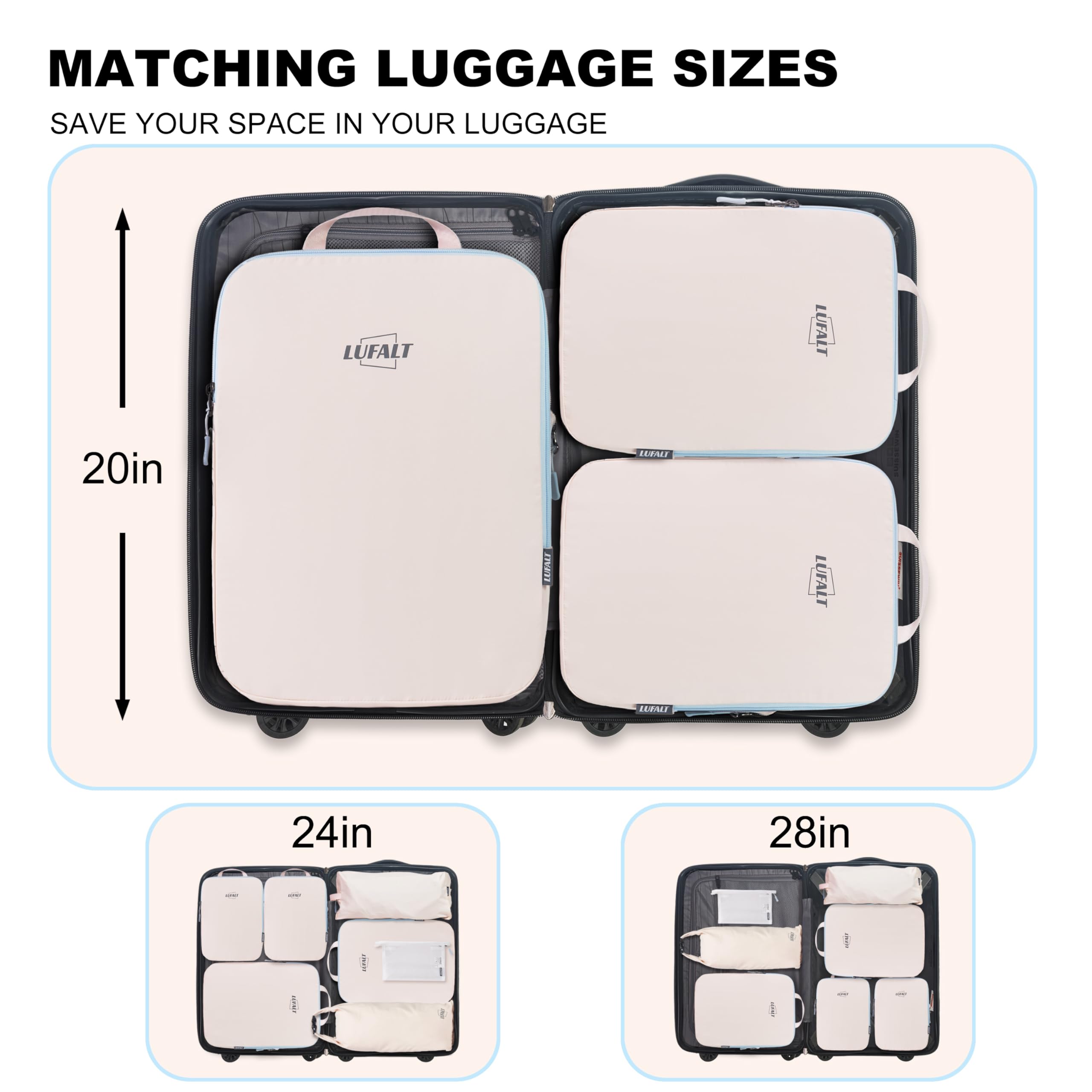 7-Piece Travel Luggage Organizer Set - Compressible & Expandable Packing Cubes in Cream | Carry-On Essentials for Women | Perfect Travel Gift for Mom | Ideal for Business Trips, Vacations & Weekend Getaways