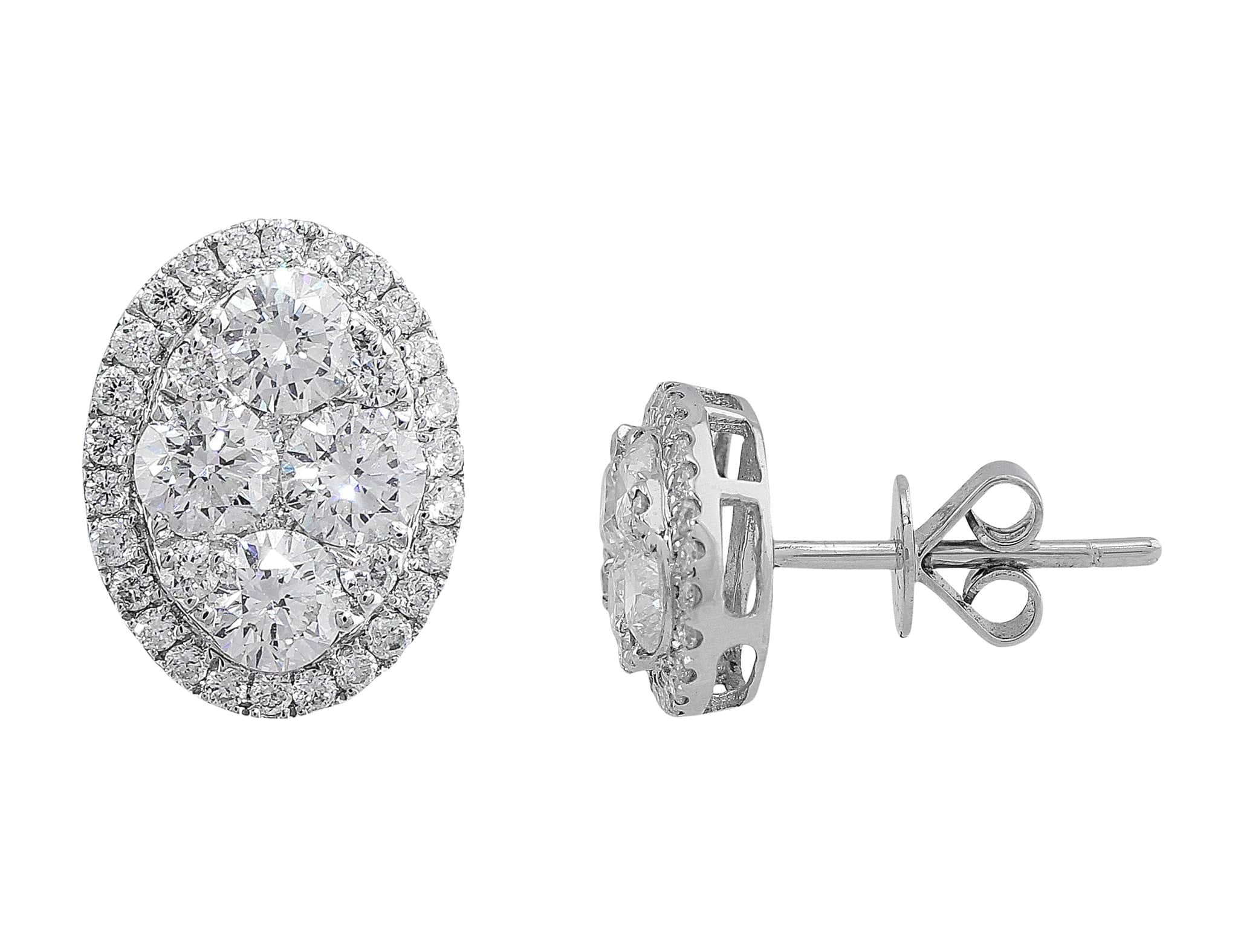 18k White Gold Oval Pave Diamond Earrings for Women - Elegant Wedding, Anniversary & Party Jewelry Gift