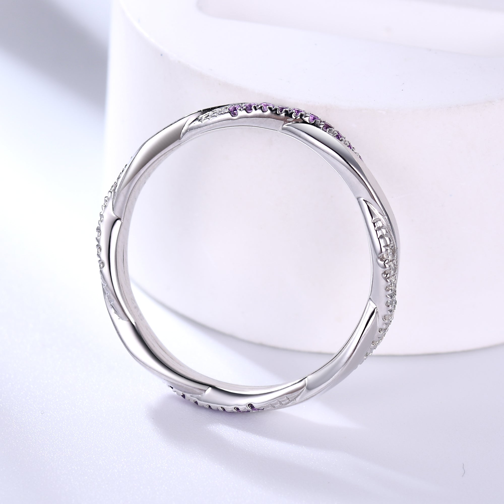 Twisted Amethyst Moissanite White Gold Wedding Band - Full Eternity Ring for Women | Elegant Bridal Jewelry, Anniversary Gift & Special Occasion Ring