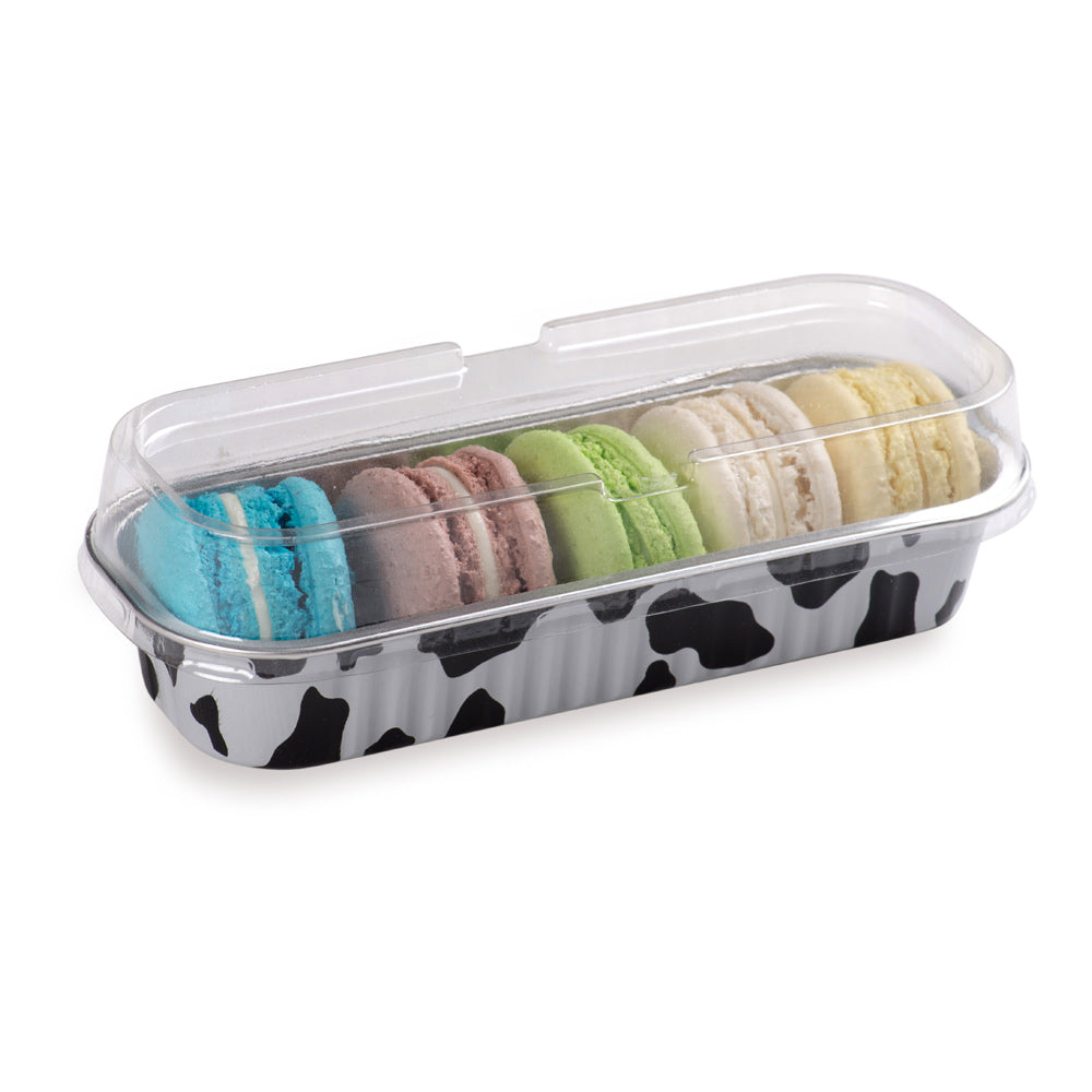 7 oz Rectangle Cow Lines Aluminum Baking Loaf Pan with Plastic Dome Lid - 6.5