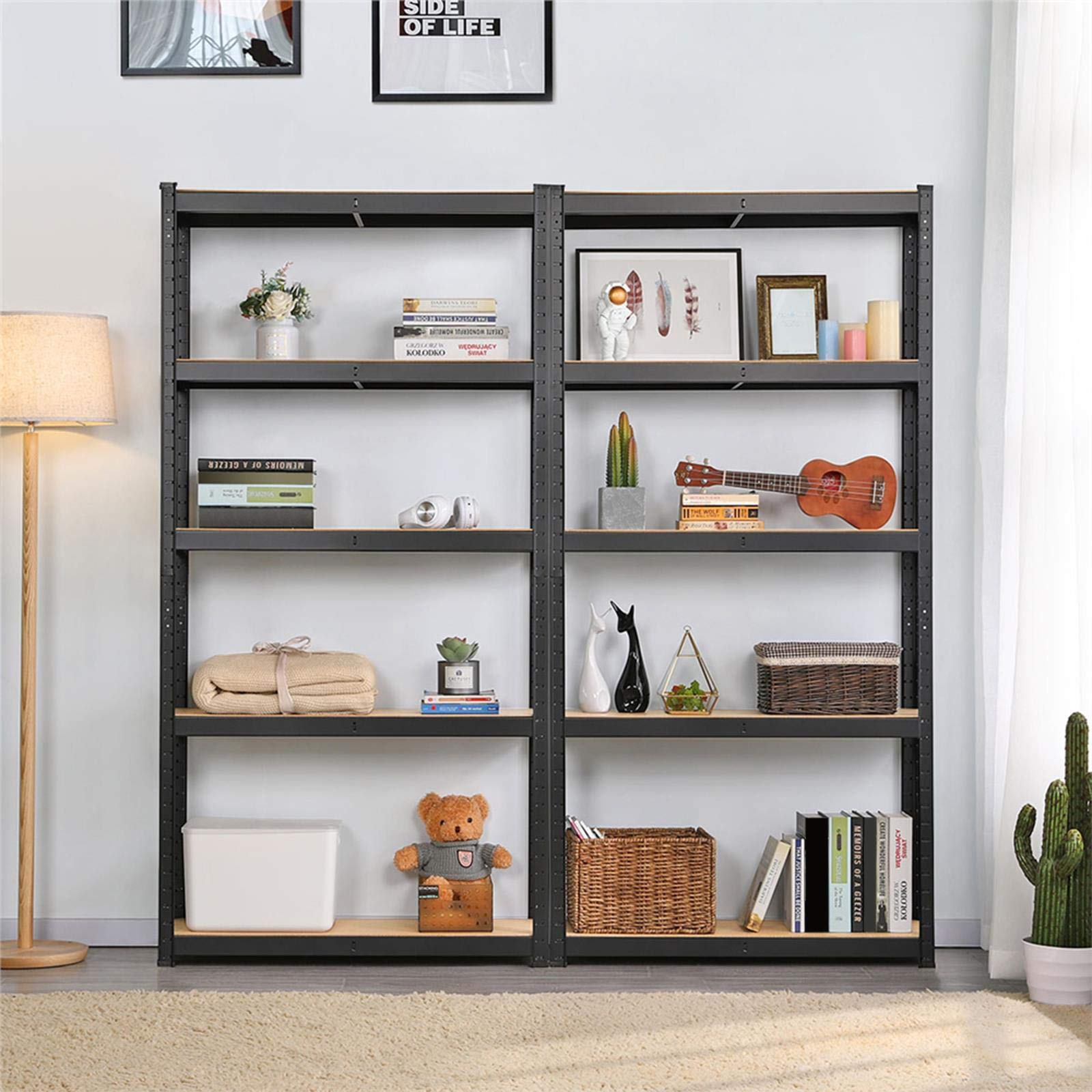Yaheetech 2-Pack Heavy Duty 5-Tier Metal Garage Shelving Units - 90 x 30 x 180cm Black Storage Shelves with 175KG Capacity Per Shelf - Perfect for Garage Organization, Warehouse Storage & Home Utility Racks