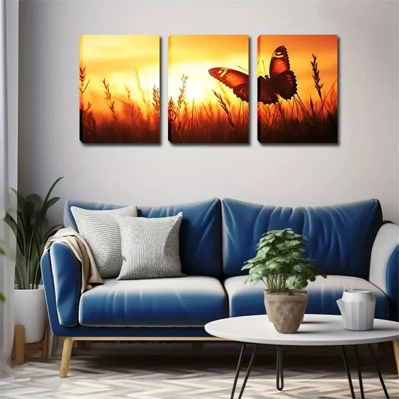 3-Piece Floral Gloss Butterfly Wall Art Set - Framed Canvas 50x70cm - High Quality Print - 100% Australian Made - Ready to Hang - Perfect for Living Room, Bedroom & Office Decor