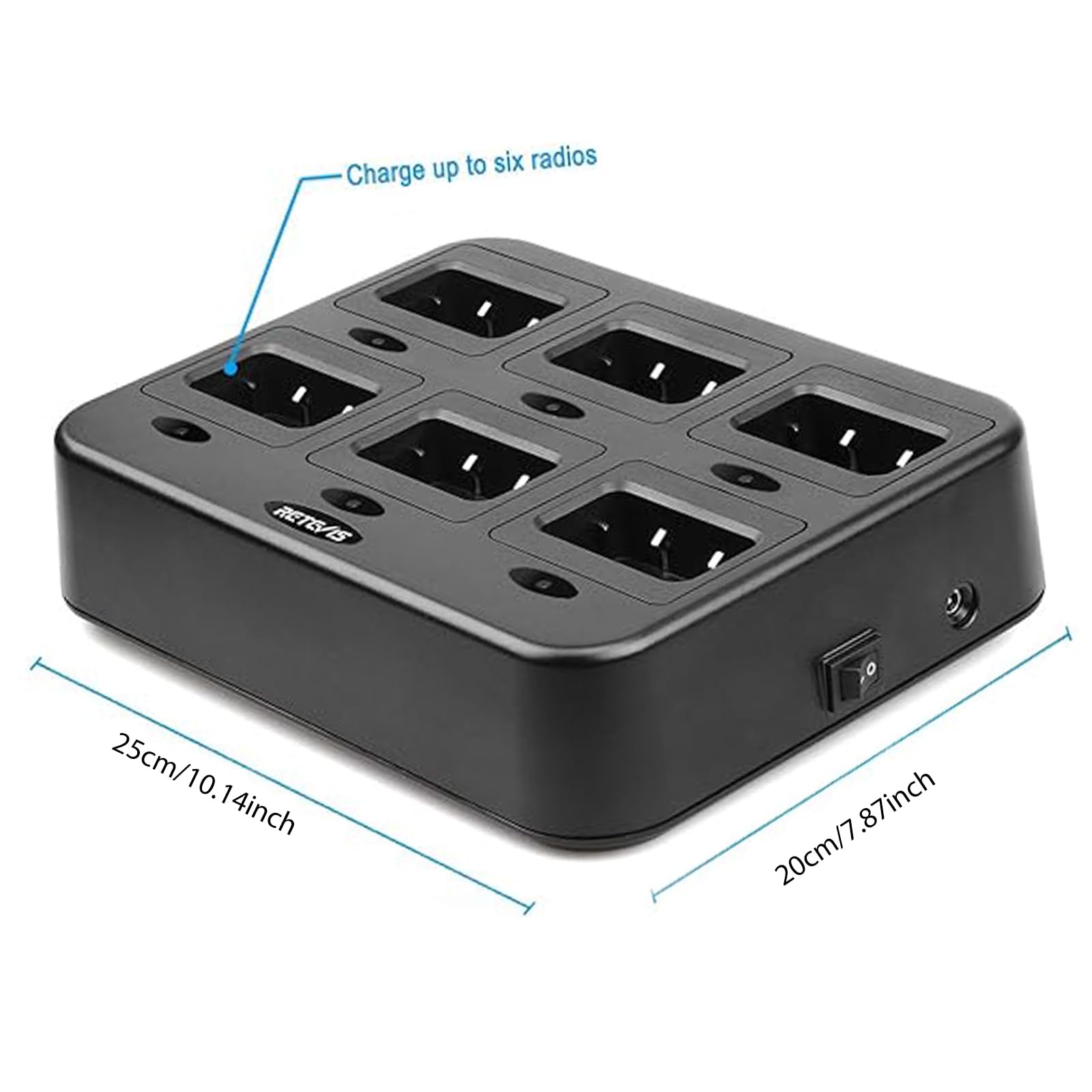 Retevis RT27 RT27V Walkie Talkie Charging Base - 6-Port Rapid Charger Station for RT27/RT27V Two-Way Radios (Not Compatible with RT22) | Ideal for Security Teams, Construction Sites & Outdoor Adventures (1 Pack)