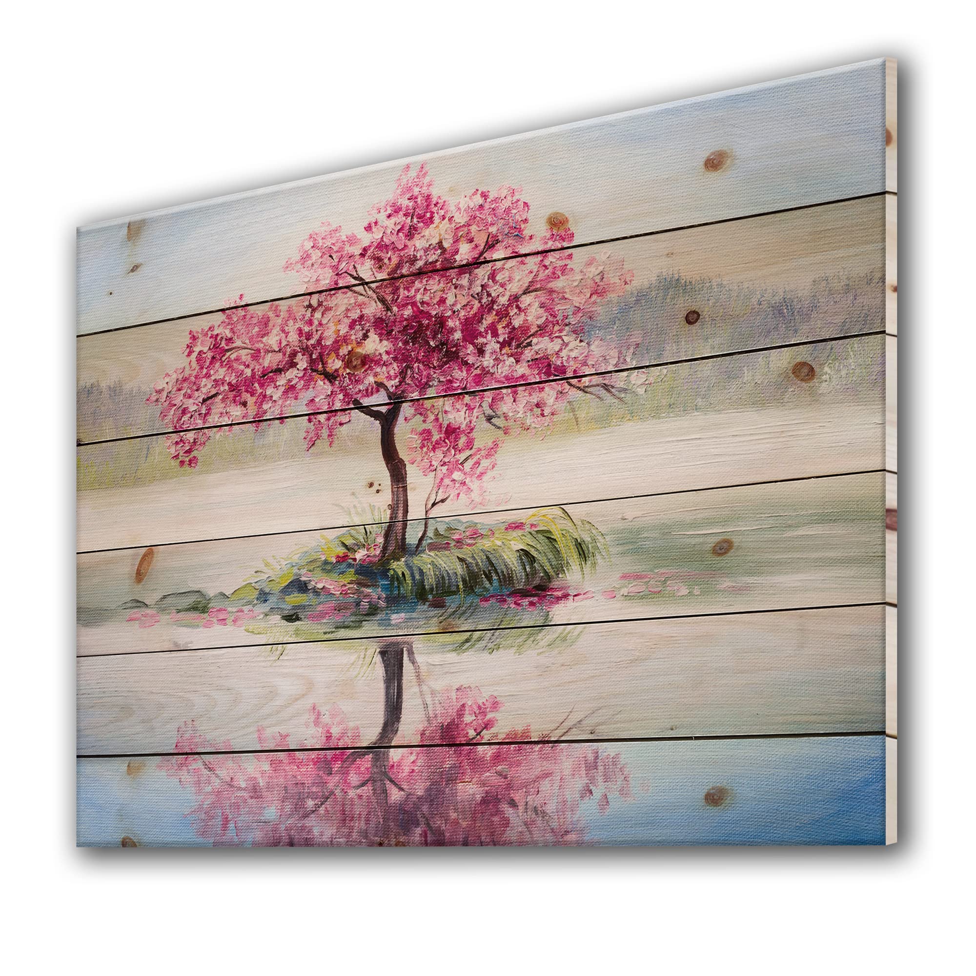 Japanese Cherry Blossom Wall Art - Pink Floral Wood Panel Decor for Farmhouse & Bedroom