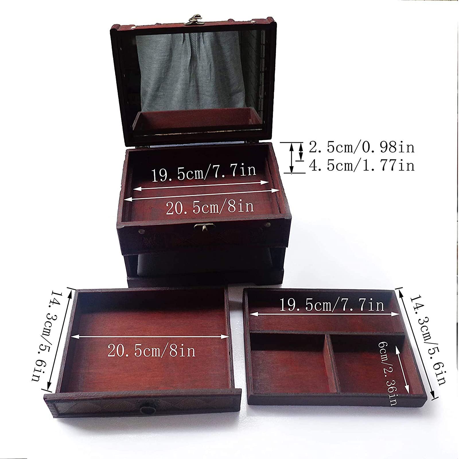 Classic Wooden Jewelry Box with Mirror & Drawer - Handcrafted Jewelry Storage Organizer for Rings, Necklaces, Earrings - Perfect Mother's Day Gift for Women & Girls - Elegant Dresser Top Decor for Bedroom & Vanity