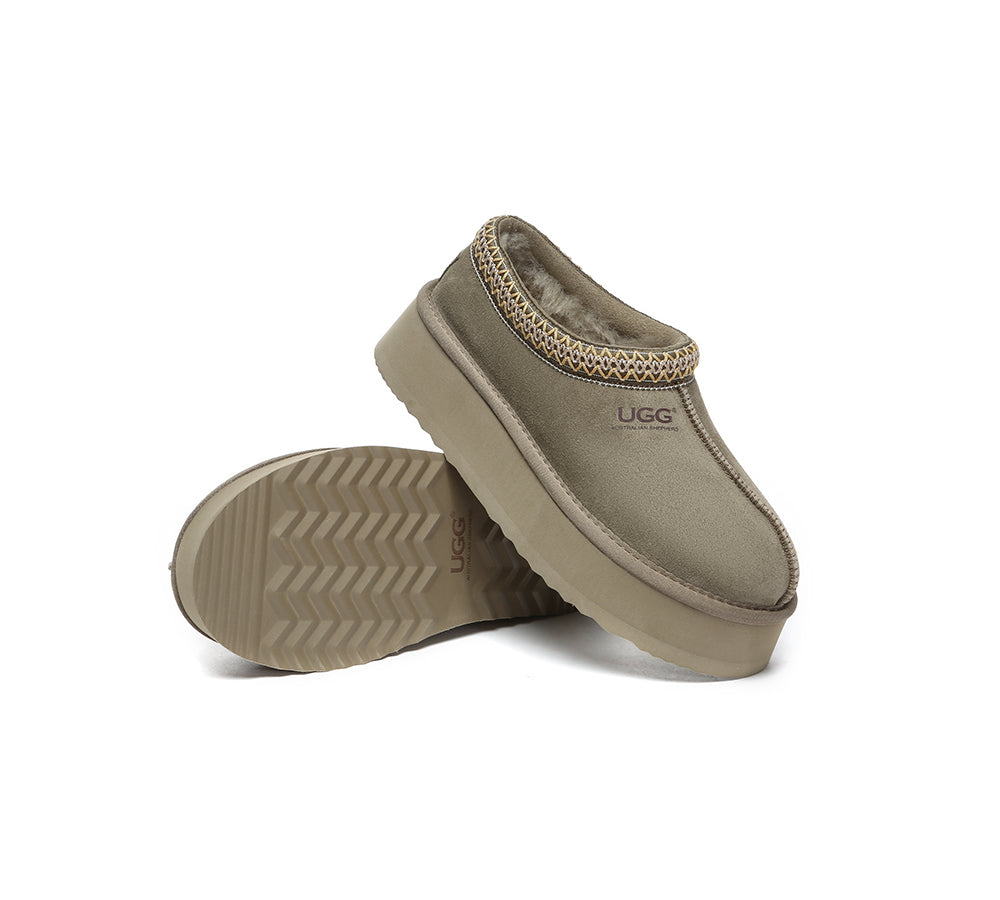 Australian Shepherd® UGG Slippers - Genuine Sheepskin Wool Ankle Boots with Platform Sole | Cozy House Shoes for Women, Winter Indoor/Outdoor Comfort