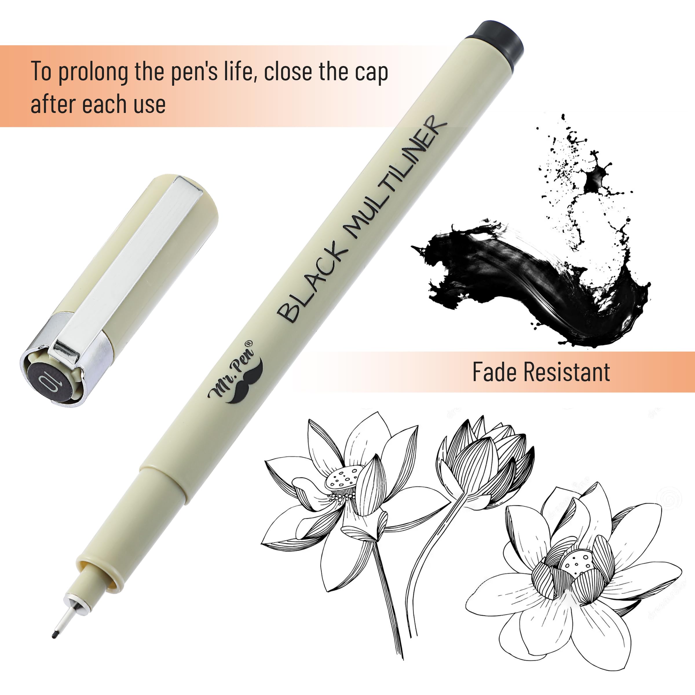 Mr. Pen - 8 Pack Black Artist Drawing Pens, 0.45mm Fine Point Micro Fineliner Pens for Sketching, Bible Journaling & Art Projects - Perfect for Sketchbooks, Bullet Journals, Calligraphy and Detailed Illustrations