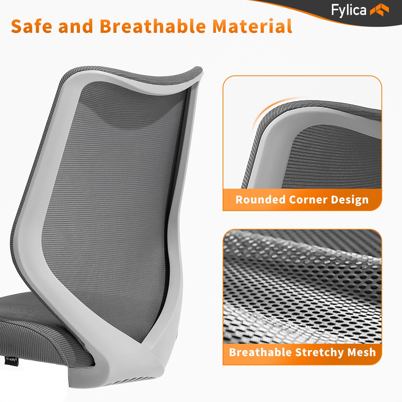 FYLICA Mesh Office Chair No Wheels - Breathable Mid Back Chair for Conference & Reception Rooms (Grey) - Ergonomic Comfort for Long Hours