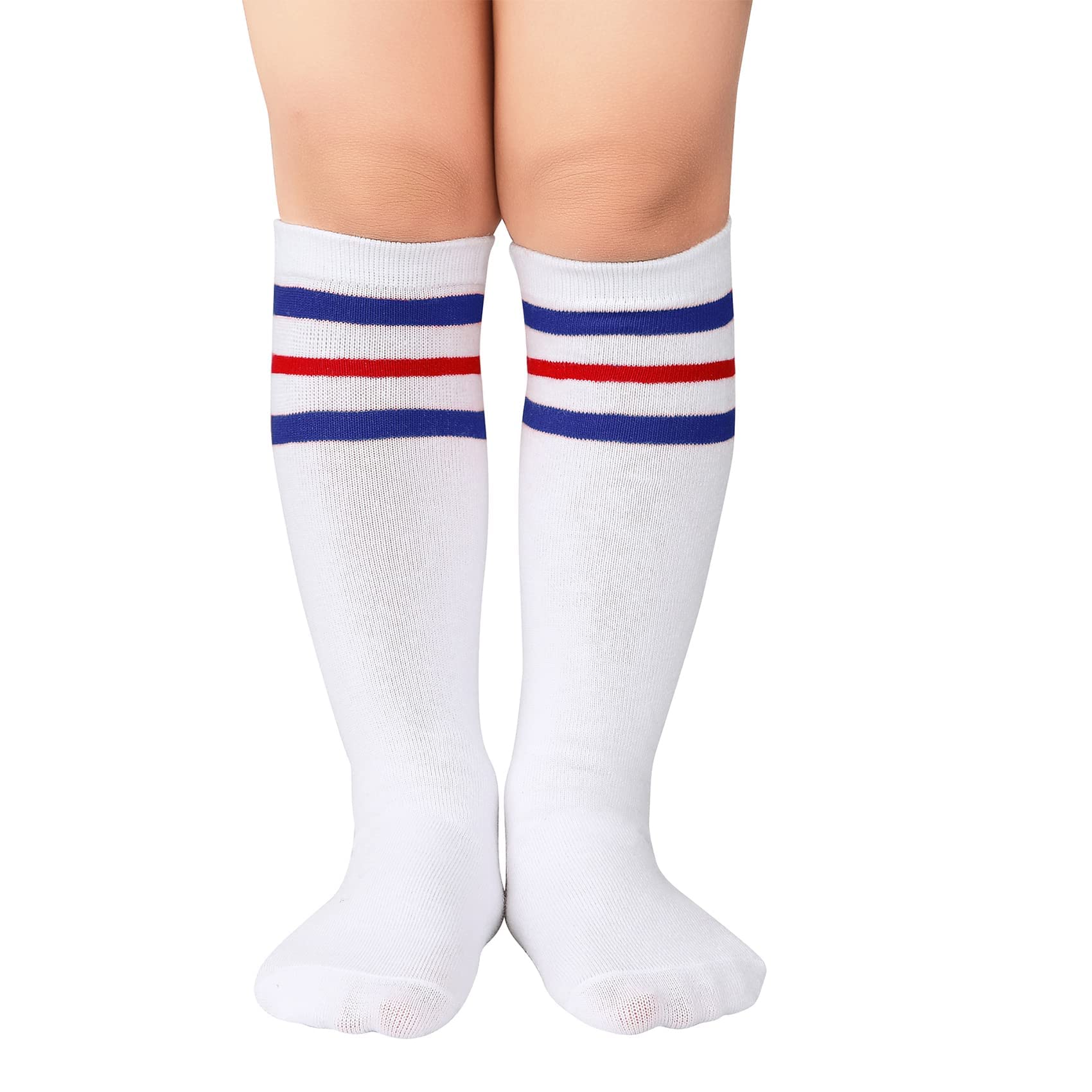 Durio Toddler Soccer Socks - Striped Knee High Cotton Sports Socks for Boys & Girls - Perfect for Soccer Practice, Games & Athletic Activities