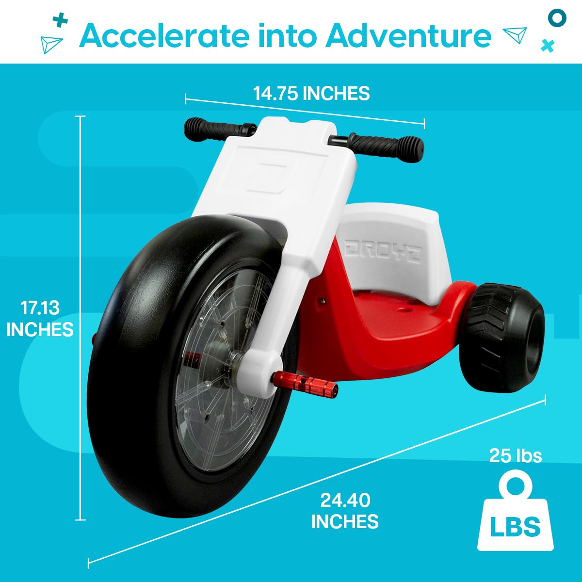 Droyd 24V Electric Tricycle for Kids Ages 3-6 Years - Adjustable Seat, LED Lights & Parental Speed Control - 3-6 MPH Max Speed with 45 Min Ride Time - Perfect Birthday Gift for Boys & Girls - Great for Backyard Rides, Park Adventures & Neighborhood Cruising