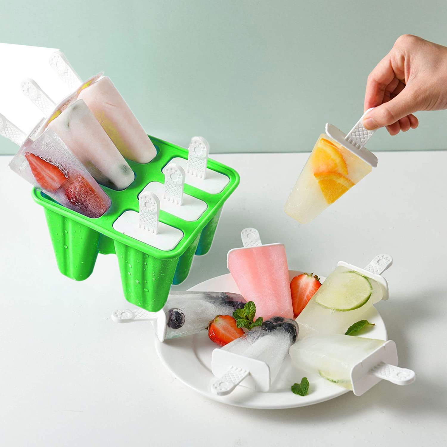 6-Piece Silicone Popsicle Molds Set - Reusable, Easy Release Ice Pop Maker for Homemade Frozen Treats (Dark Green) | Perfect for Summer Snacks, Kids Parties & Healthy Desserts