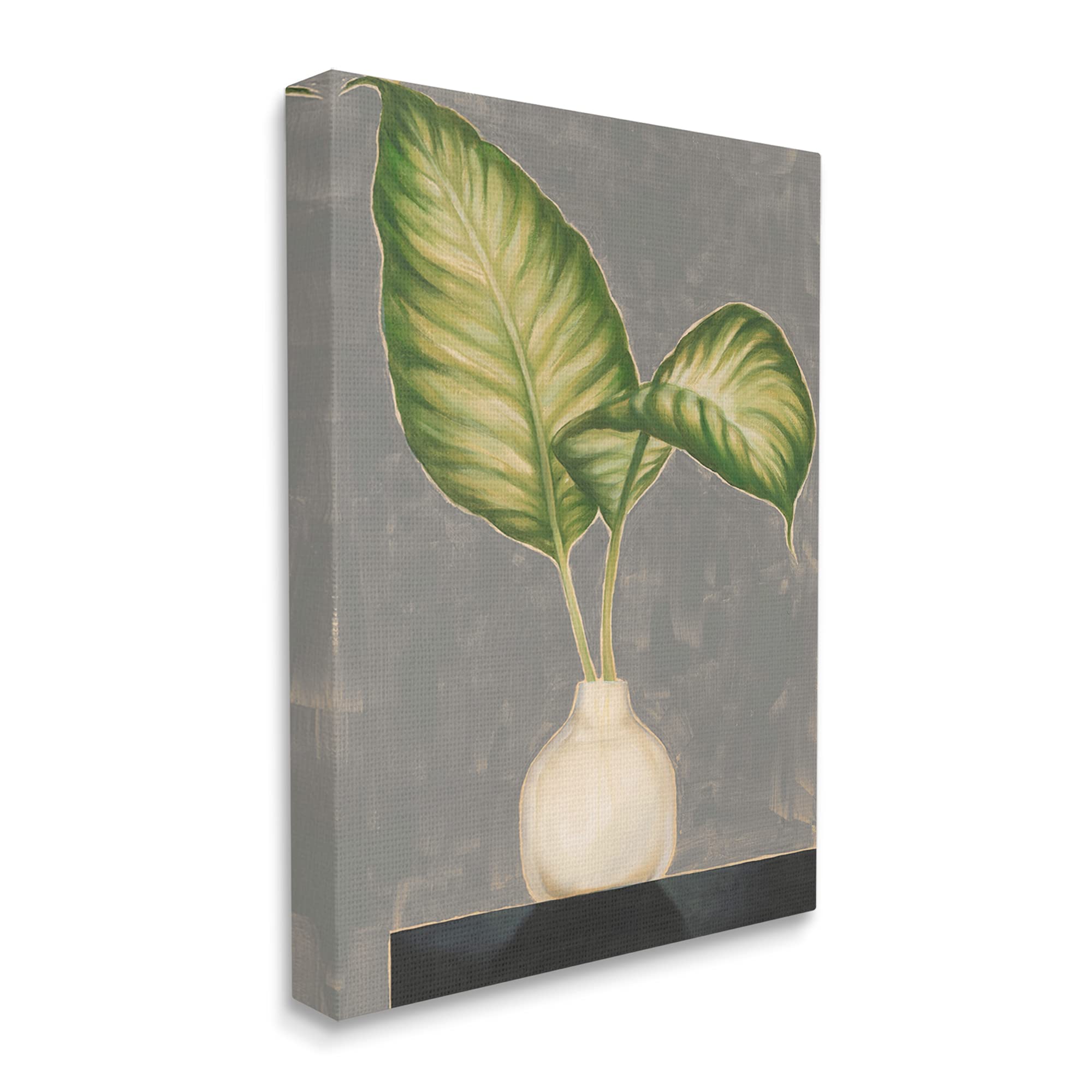 Stupell Industries Jennifer Goldberger Bending Tropical Plant Leaves White Jar Contemporary Canvas Wall Art - 36