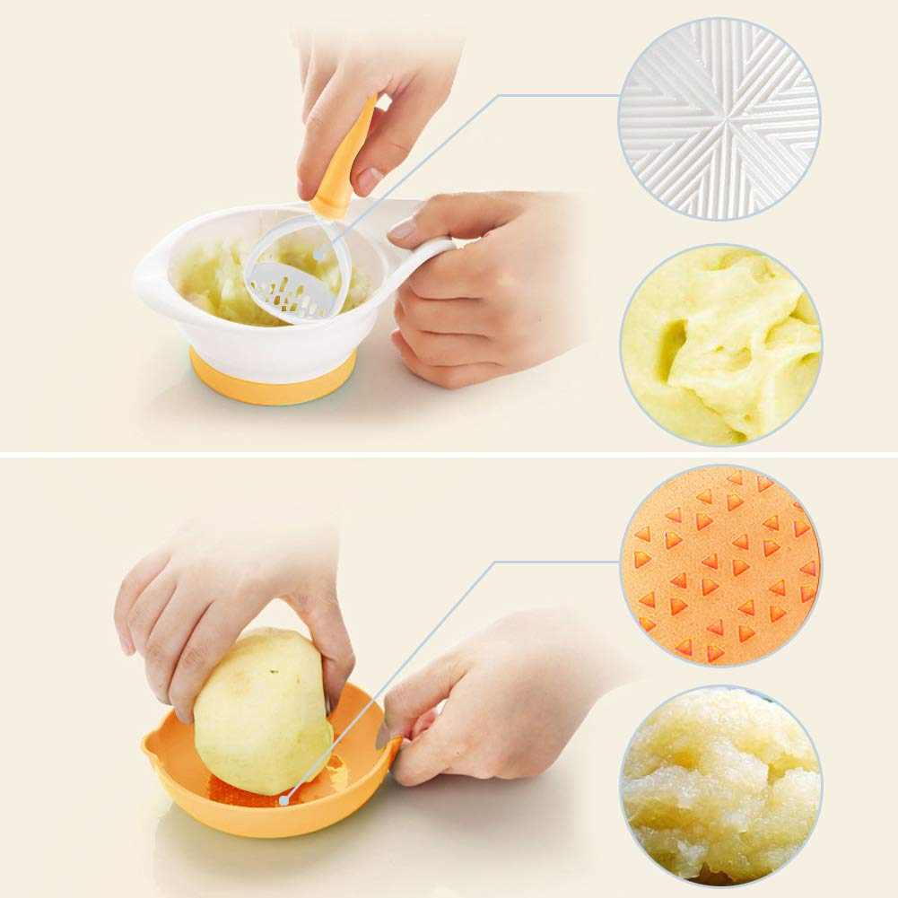 **Matyz 6-in-1 Baby Food Maker Set - BPA-Free Toddler Food Processor with Mash Bowl, Hand Masher, Citrus Juicer & Grater - Easy Homemade Baby Puree for Fruits & Vegetables - Perfect for Travel & Quick Meals (Yellow)**
